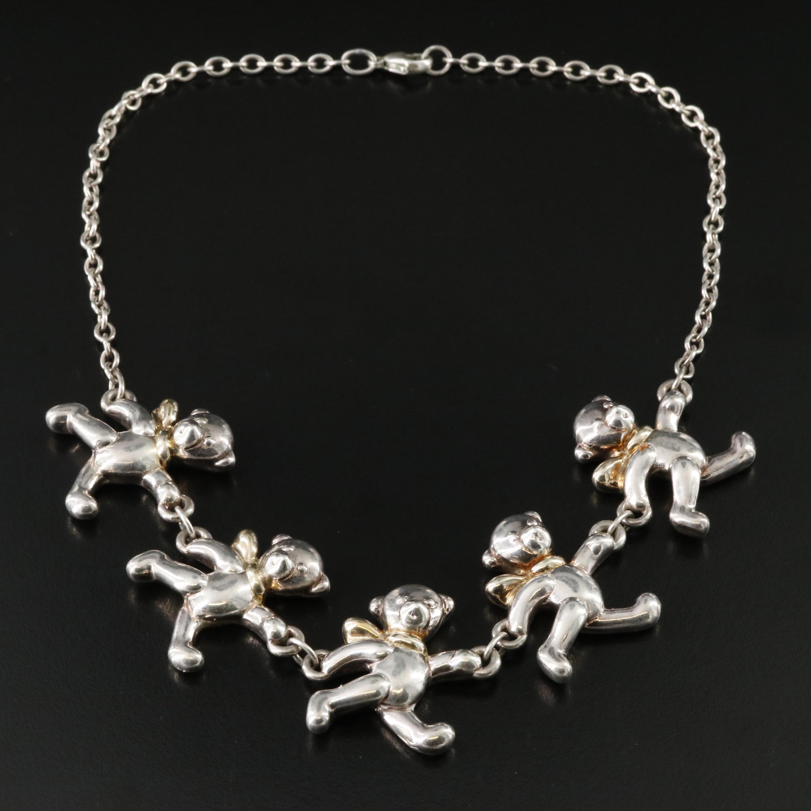 Frederick John Duclos Electroformed and Sterling Teddy Bear Necklace