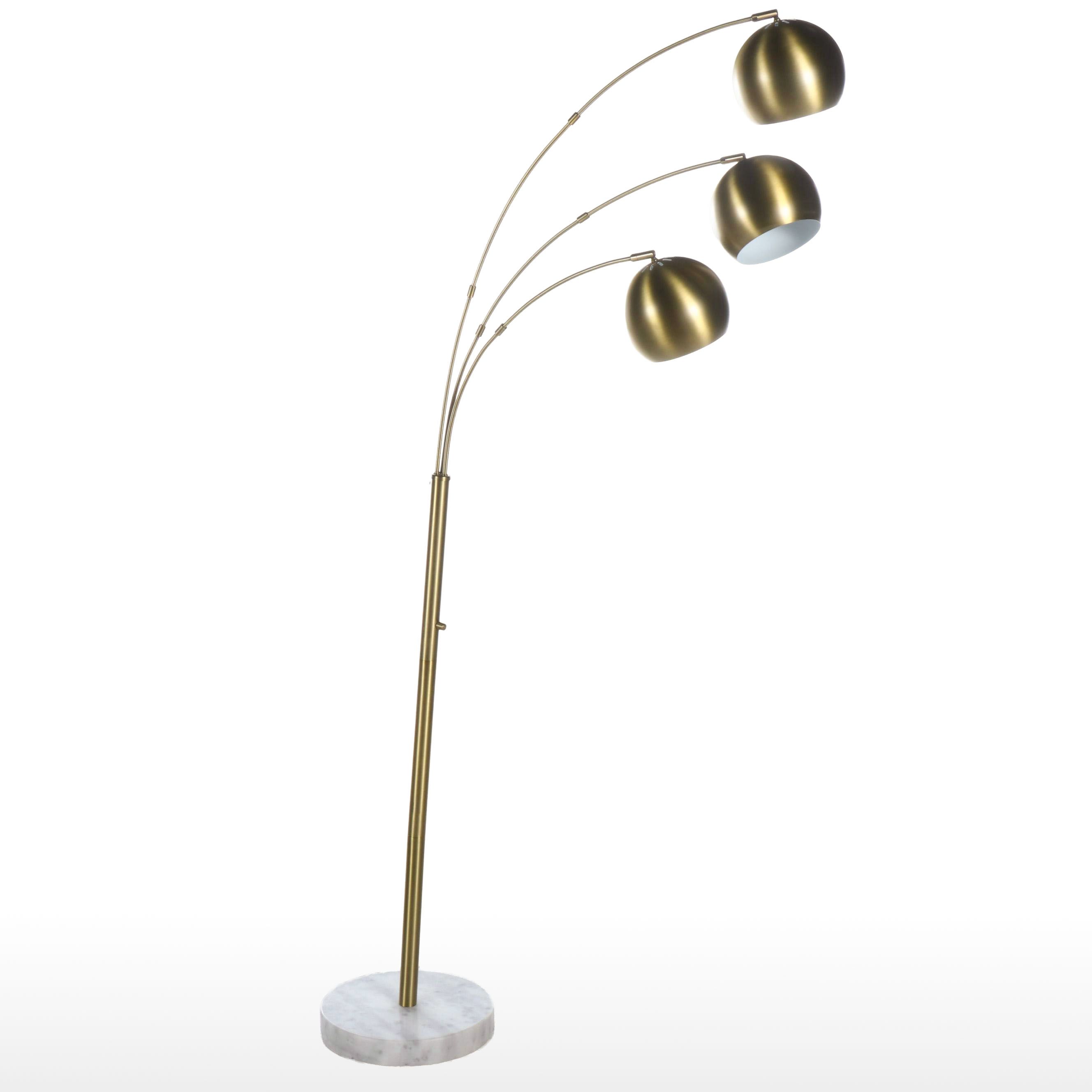 Contemporary Three Arm Lacquered Metal Globe and Marble Arc Floor Lamp