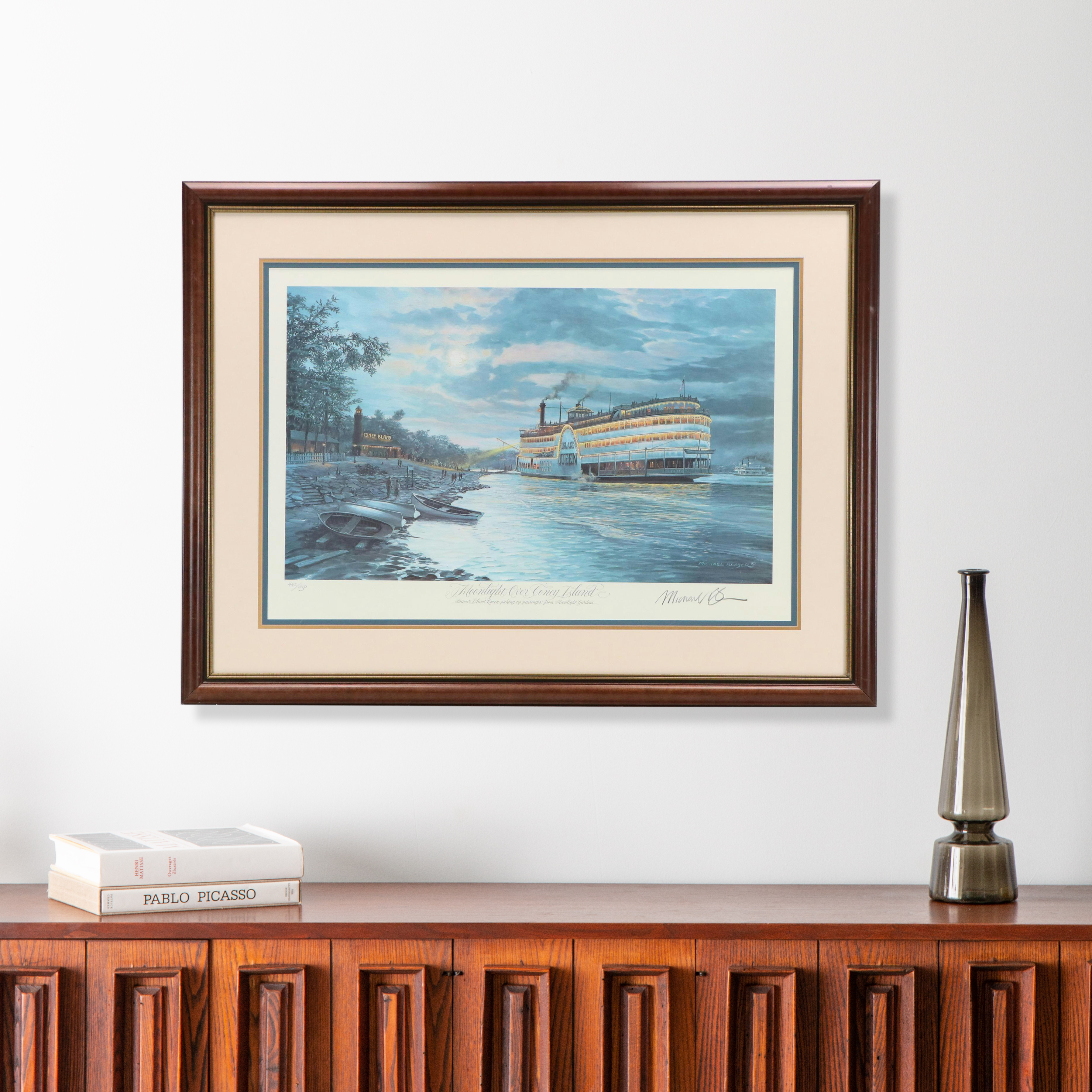 Michael Blaser Offset Lithograph "Moonlight Over Coney Island"