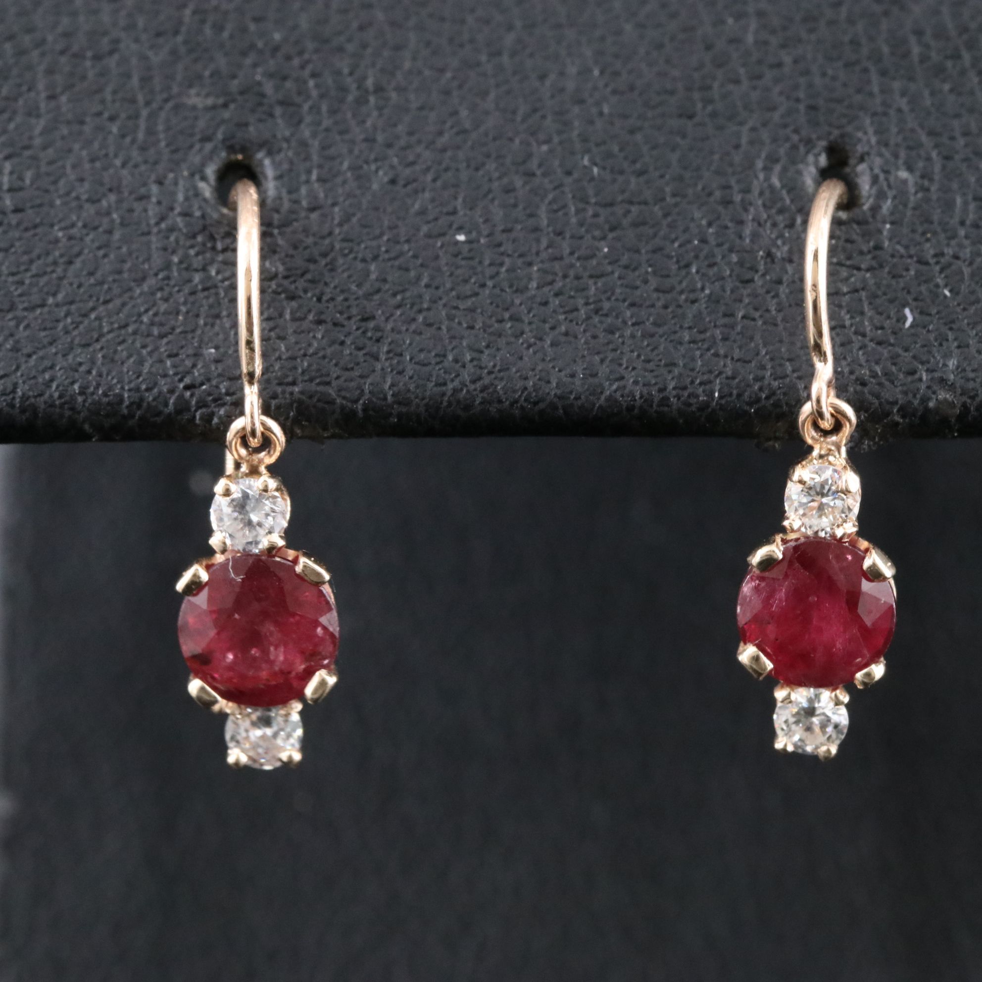 14K Ruby and Diamond Drop Earrings