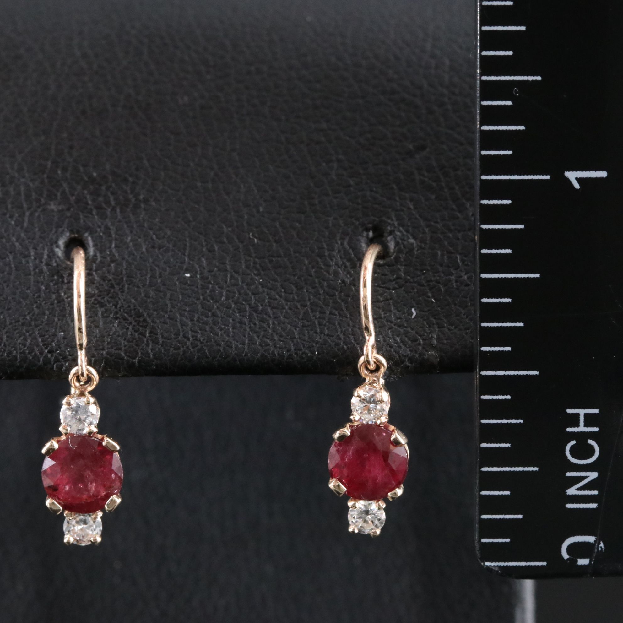 14K Ruby and Diamond Drop Earrings
