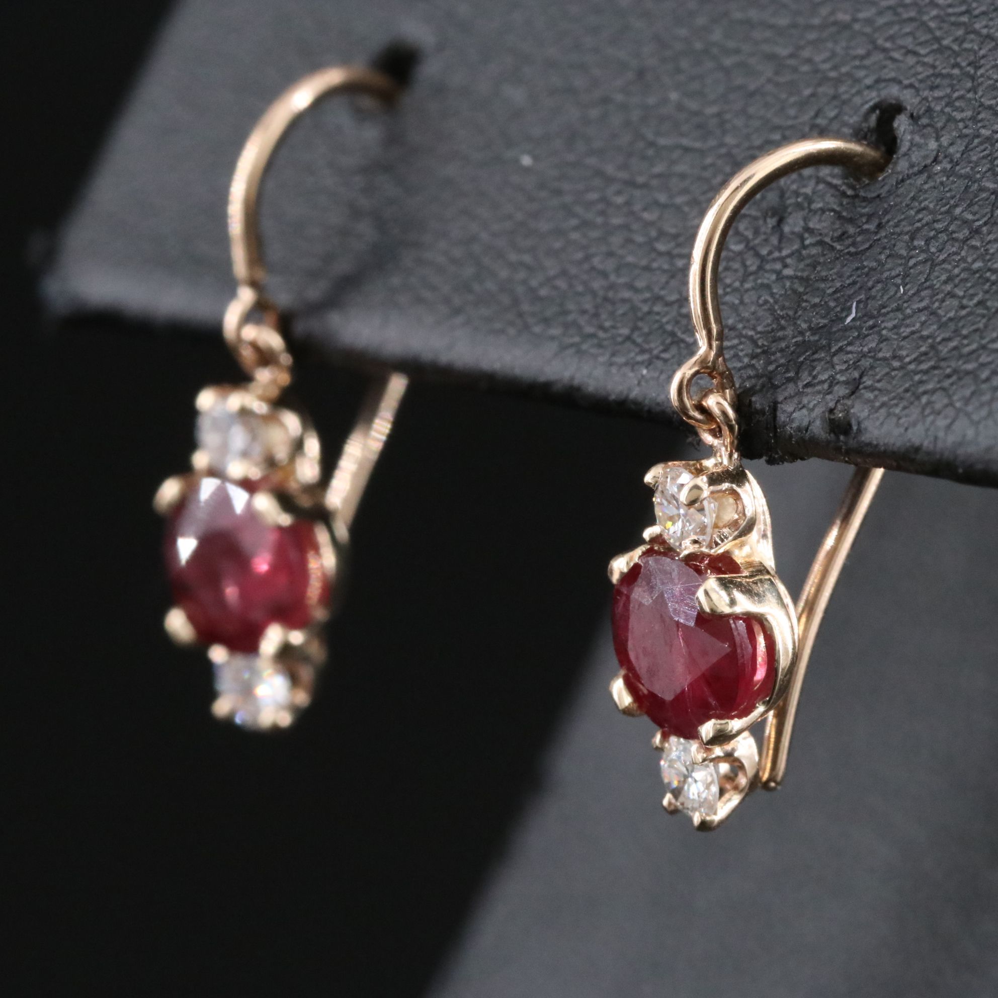 14K Ruby and Diamond Drop Earrings