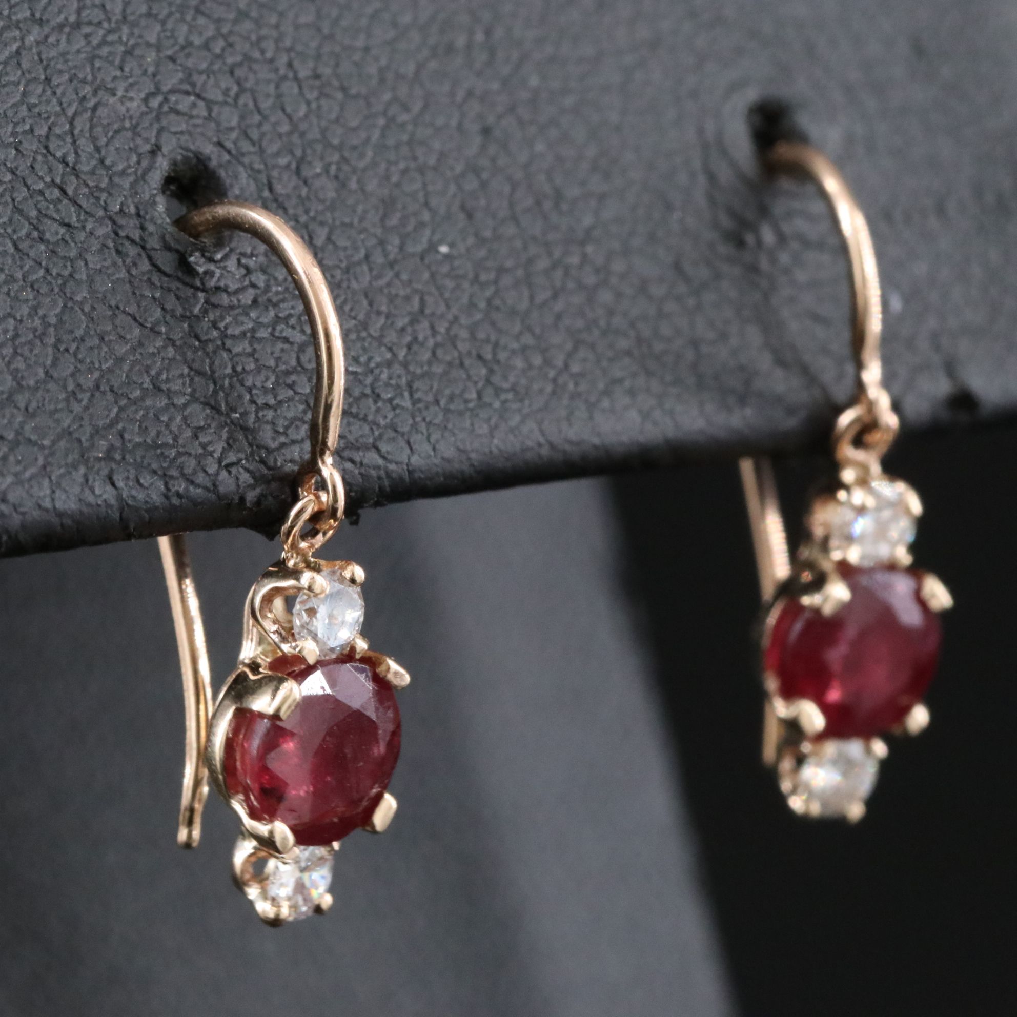 14K Ruby and Diamond Drop Earrings