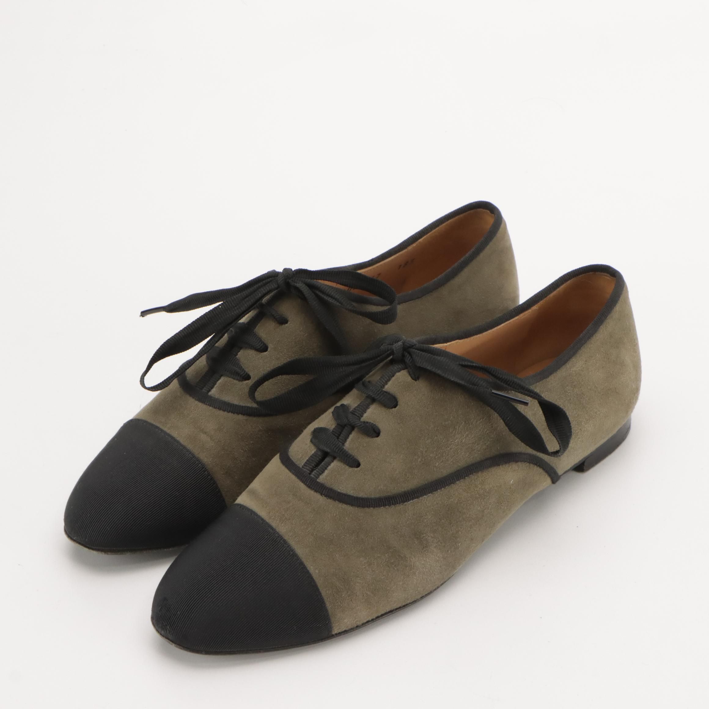Fratelli Rossetti Green Suede and Grosgrain Cap-Toe Lace-Up Derby Shoes
