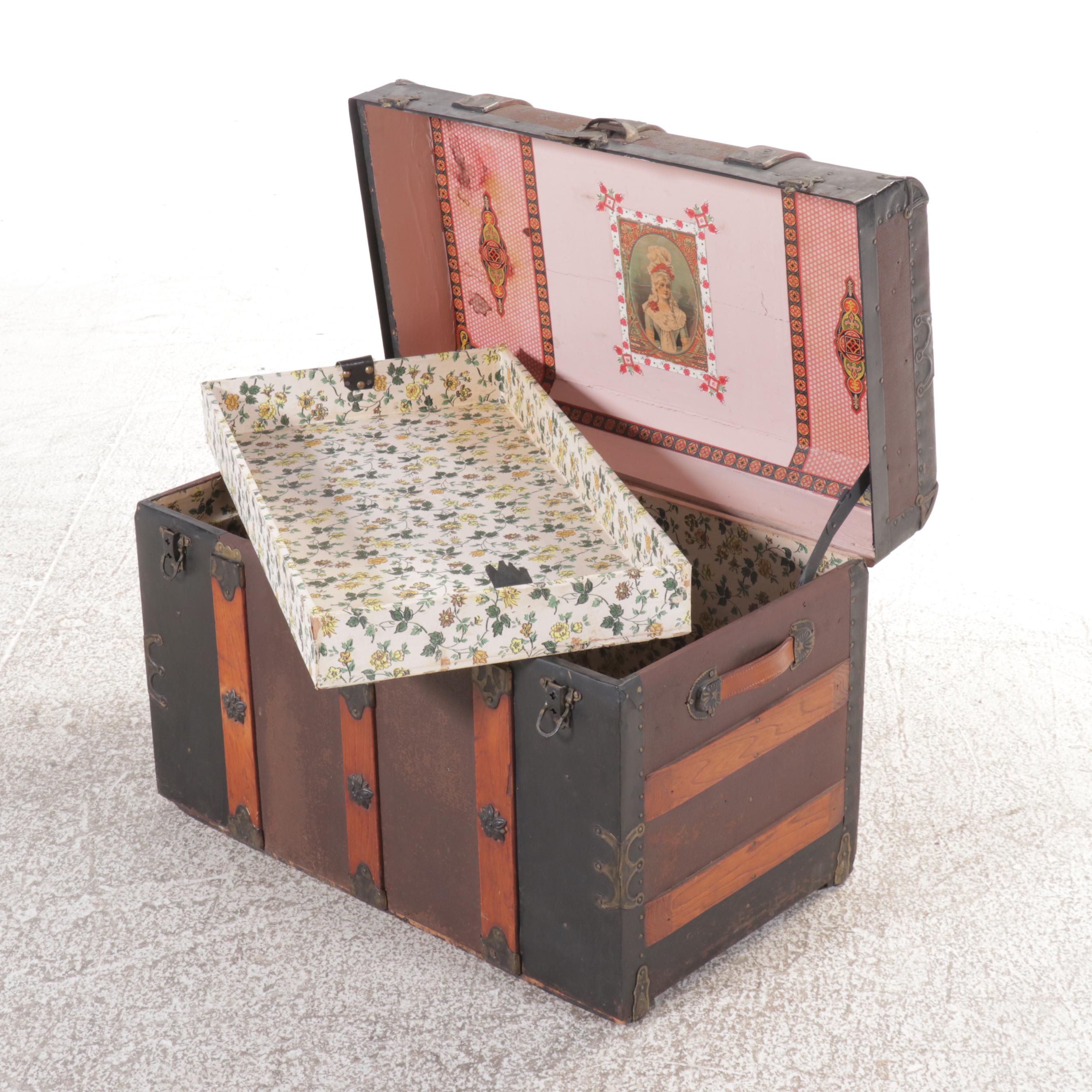 Victorian Metal and Wood Flat Top Trunk, Late 19th/ Early 20th Century