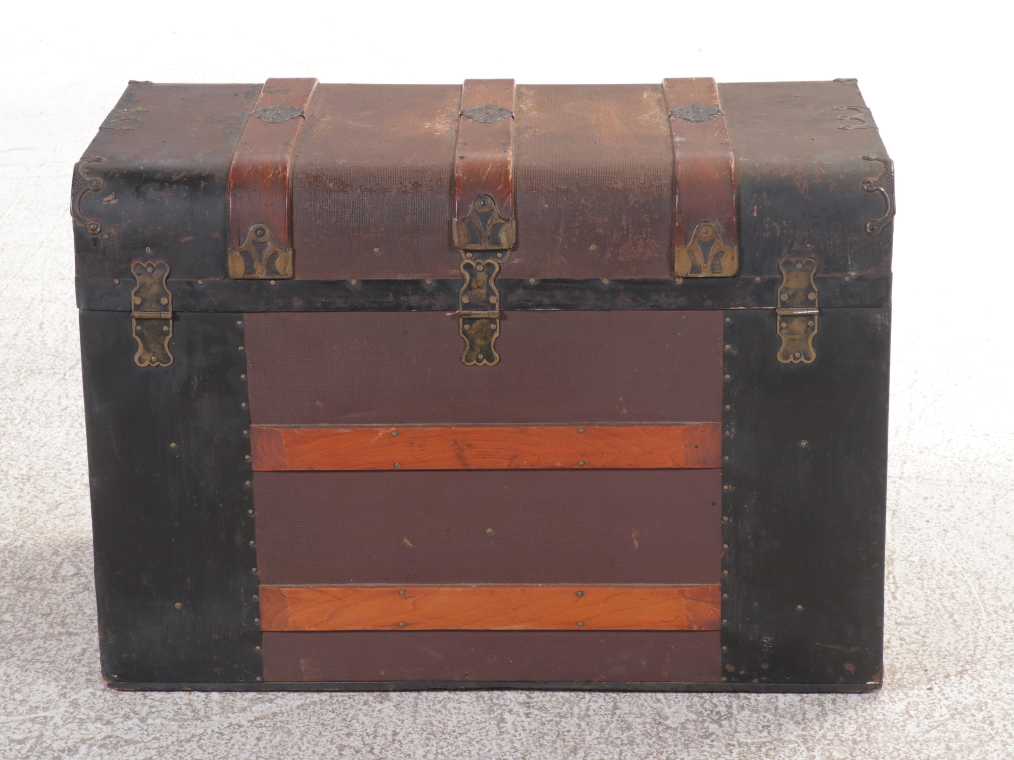 Victorian Metal and Wood Flat Top Trunk, Late 19th/ Early 20th Century