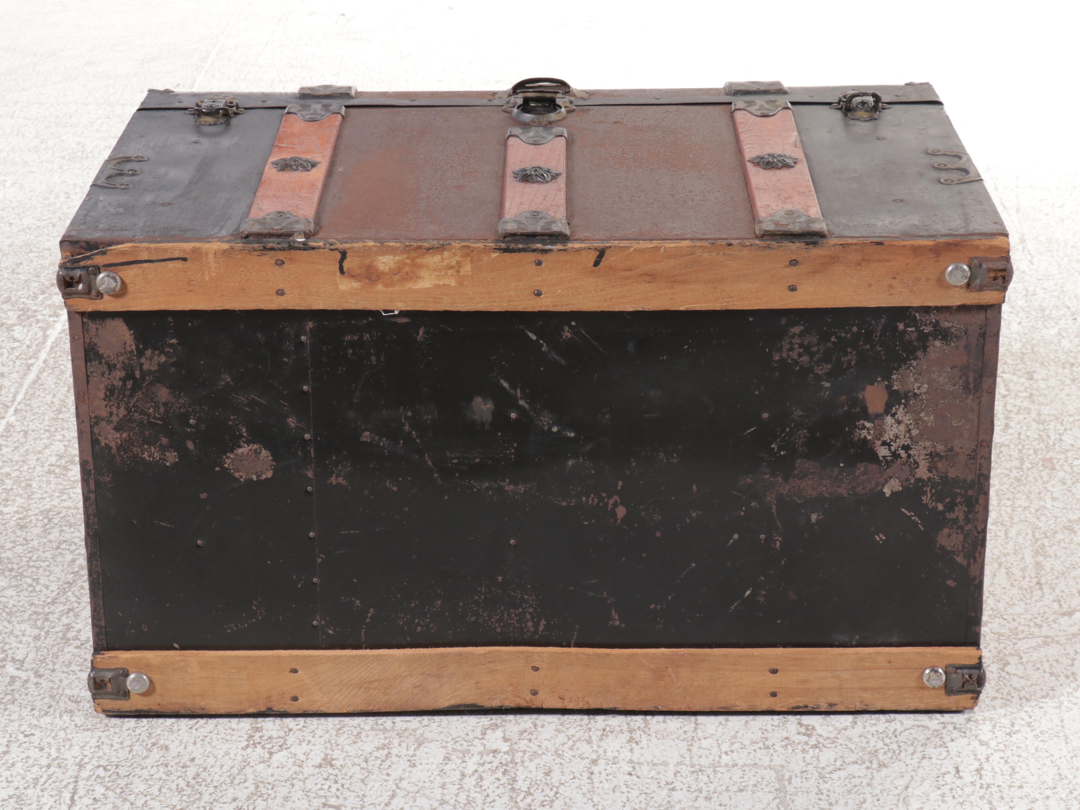Victorian Metal and Wood Flat Top Trunk, Late 19th/ Early 20th Century