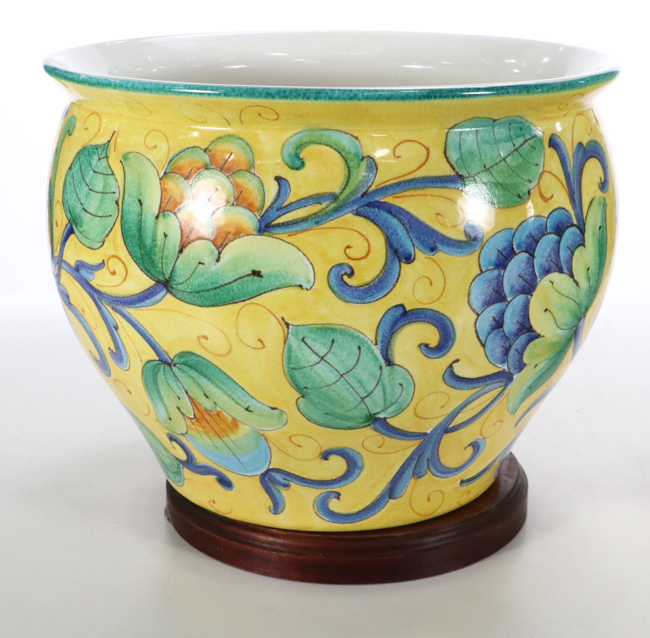 Italian Majolica Planters on Wooden Bases