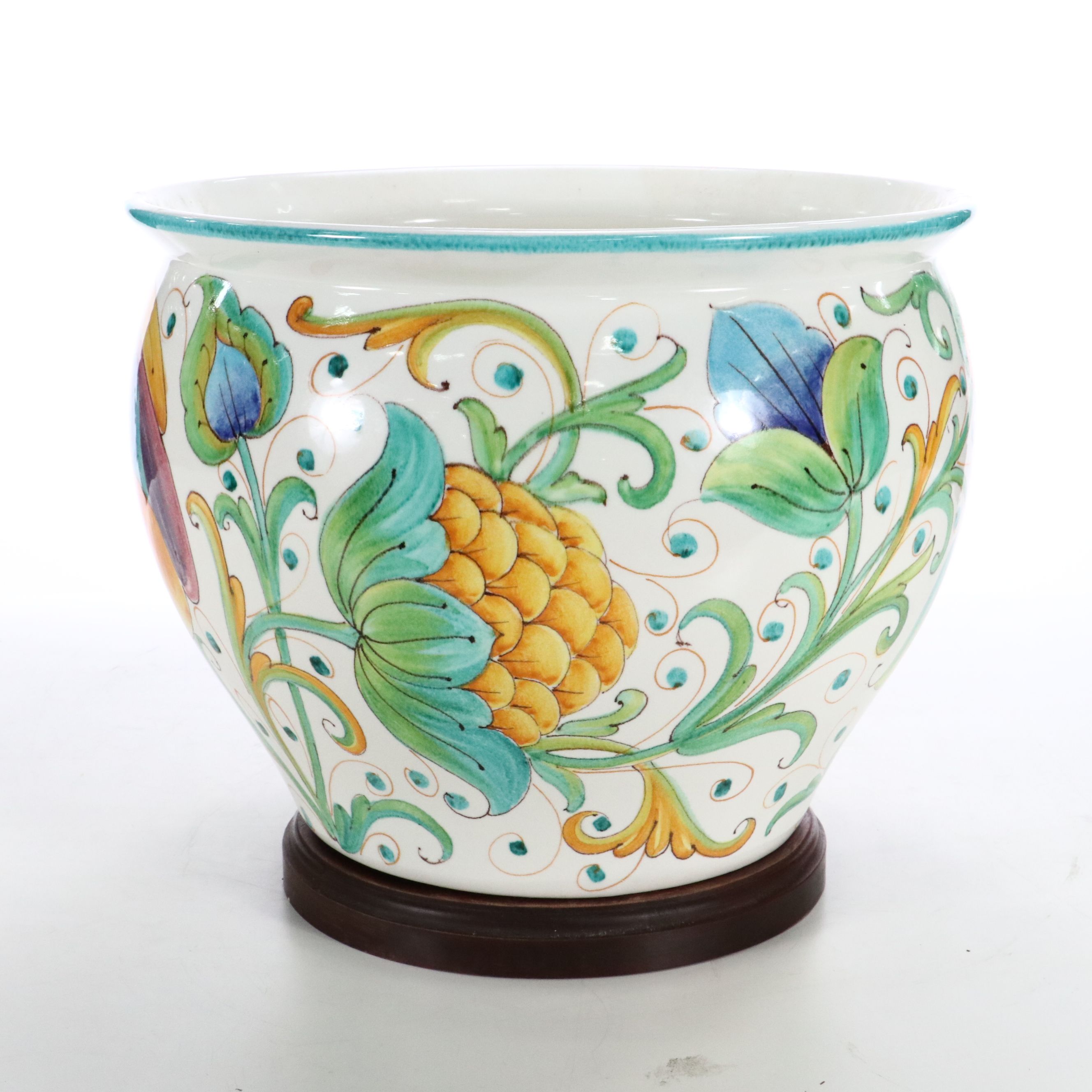 Italian Majolica Planters on Wooden Bases