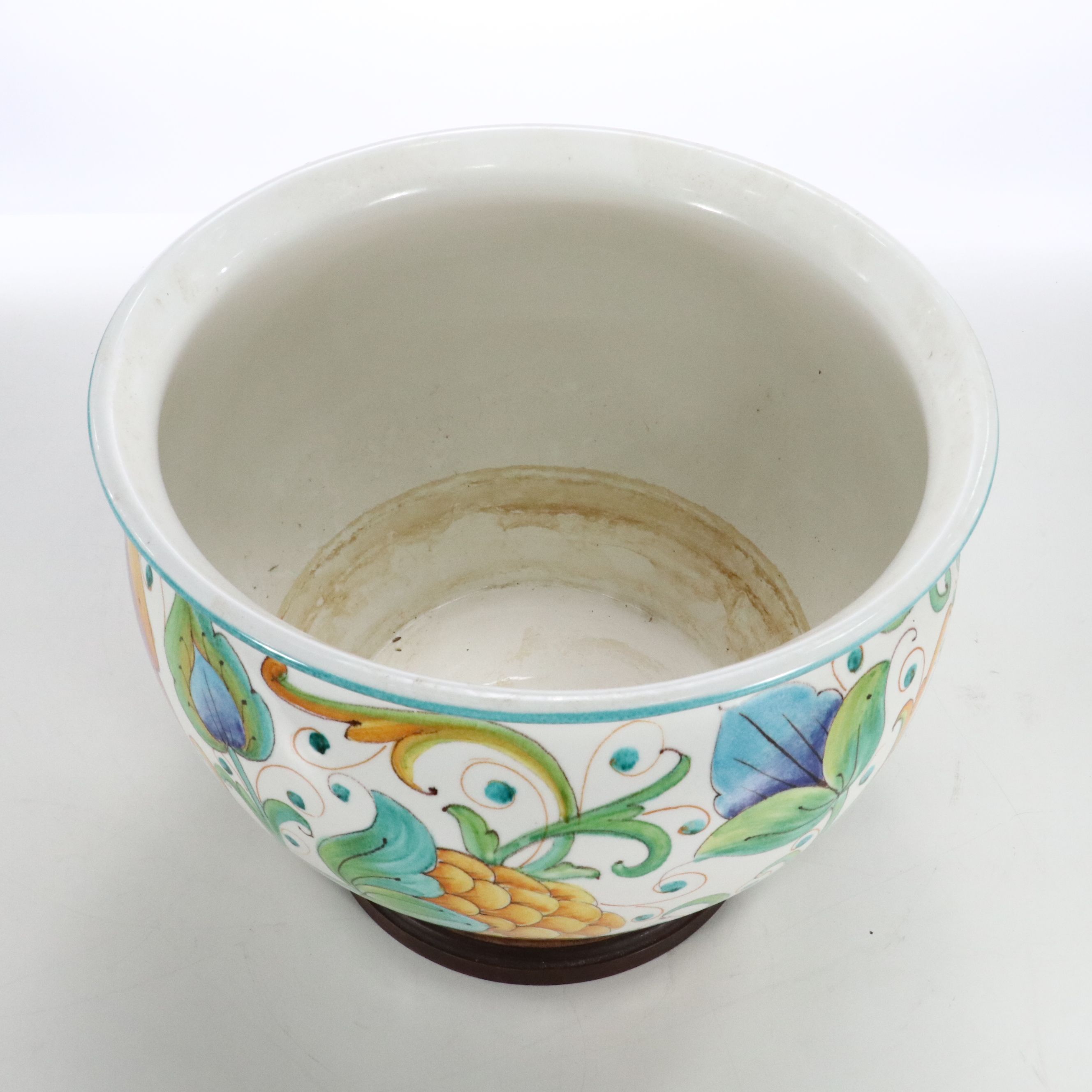 Italian Majolica Planters on Wooden Bases