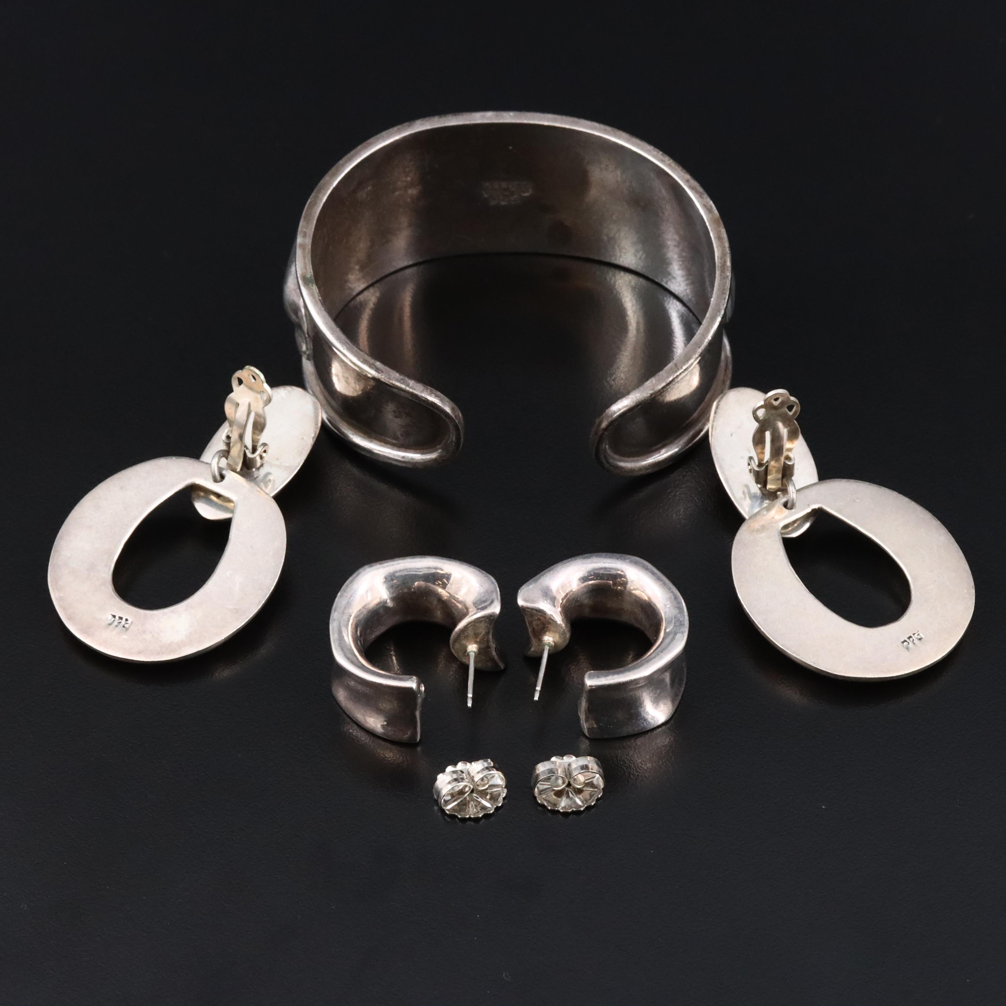 Sterling Cuff and Door-Knocker Earrings with Electroformed Hoop Earrings