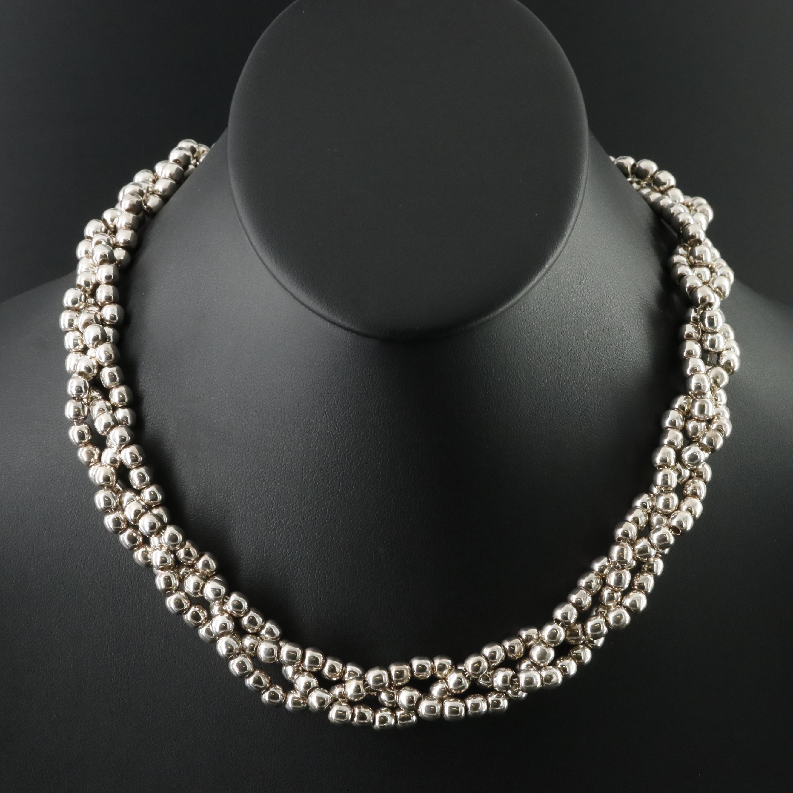 Sterling Braided Bead Necklace