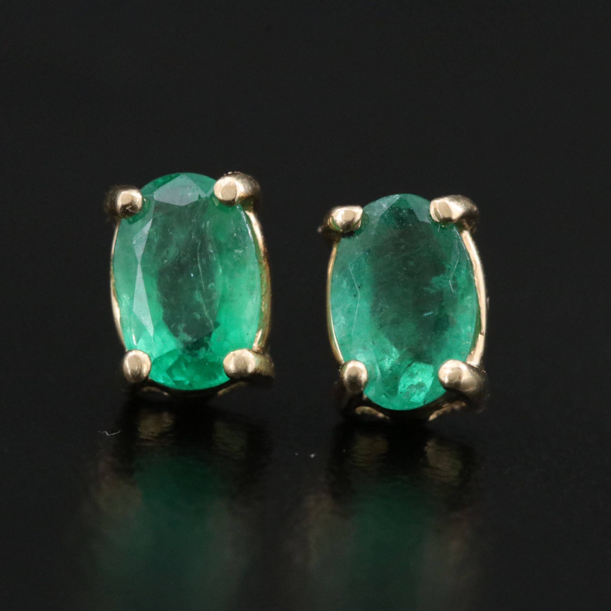 14K Emerald Oval Stud Earrings
