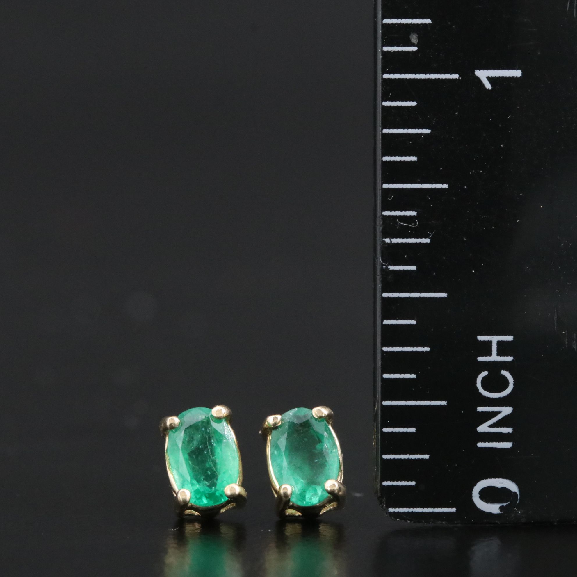 14K Emerald Oval Stud Earrings