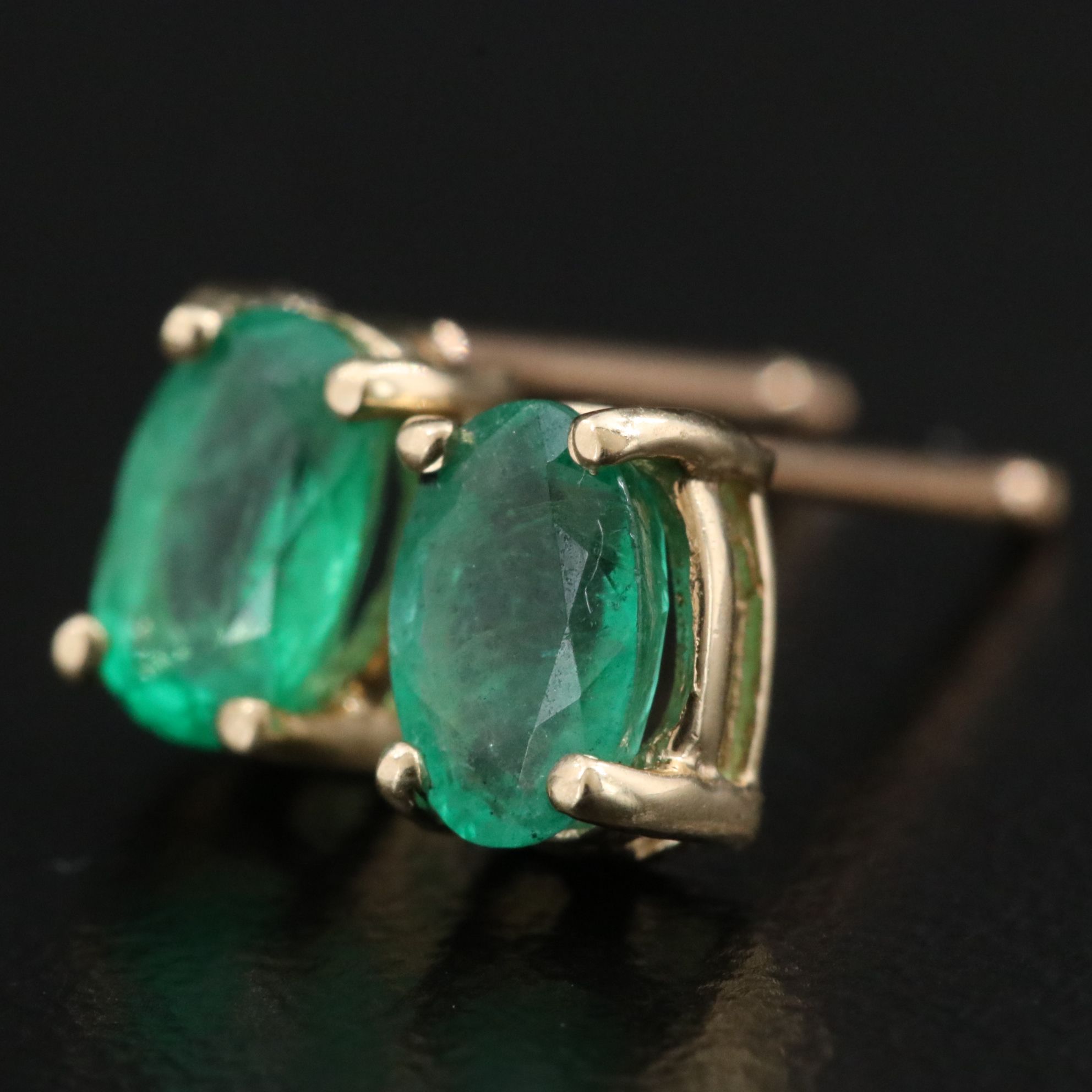14K Emerald Oval Stud Earrings