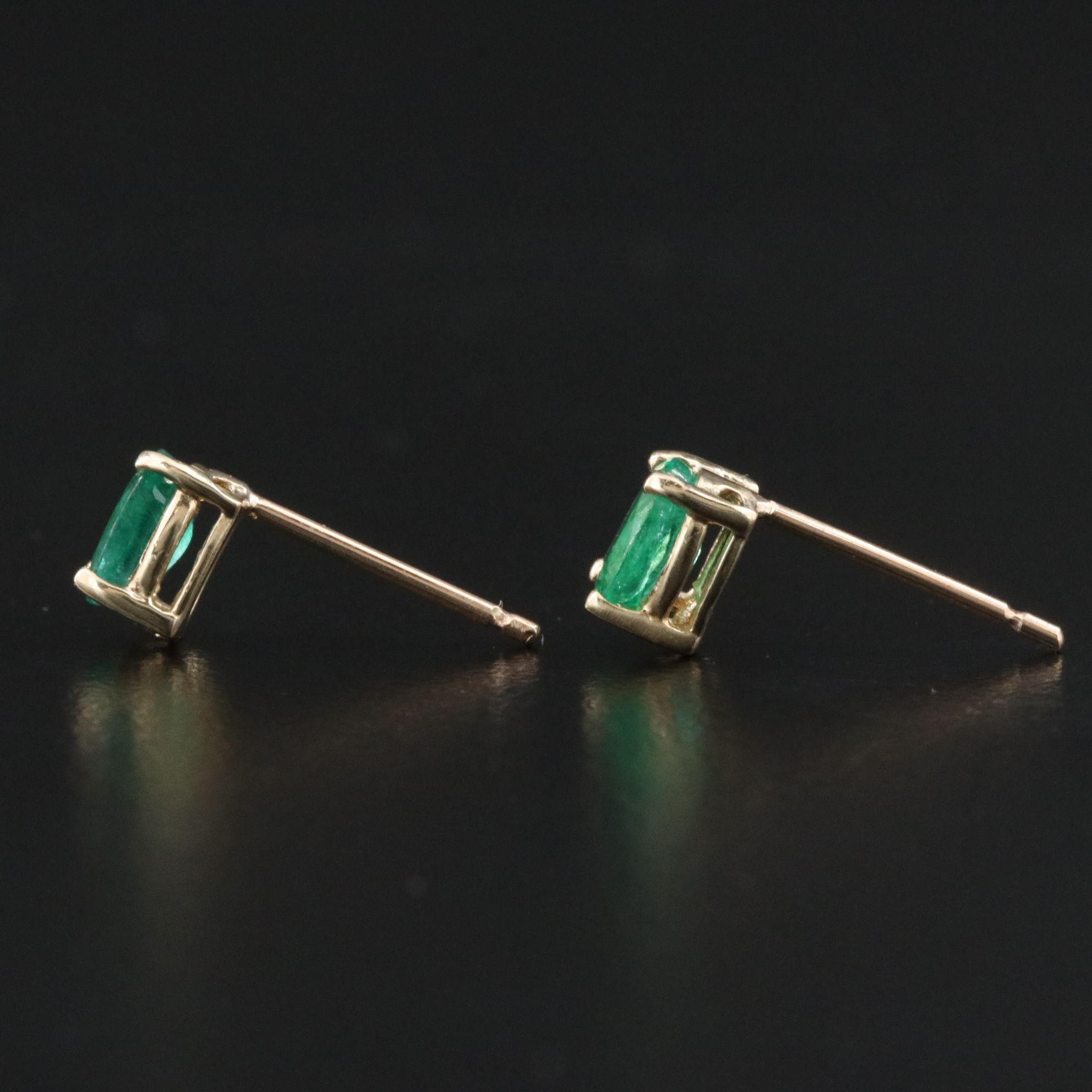 14K Emerald Oval Stud Earrings