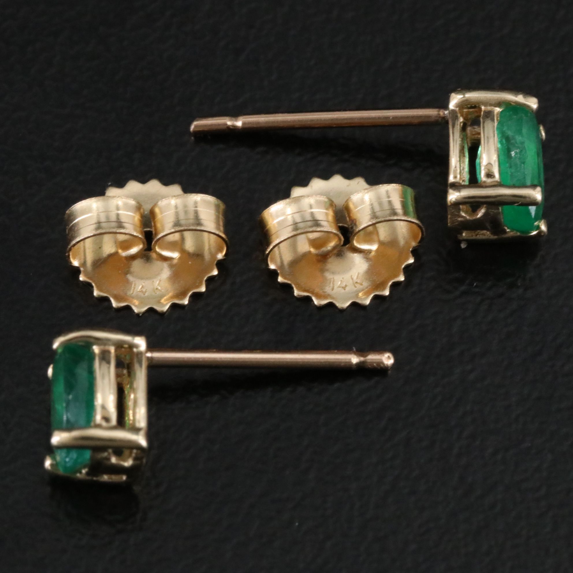 14K Emerald Oval Stud Earrings