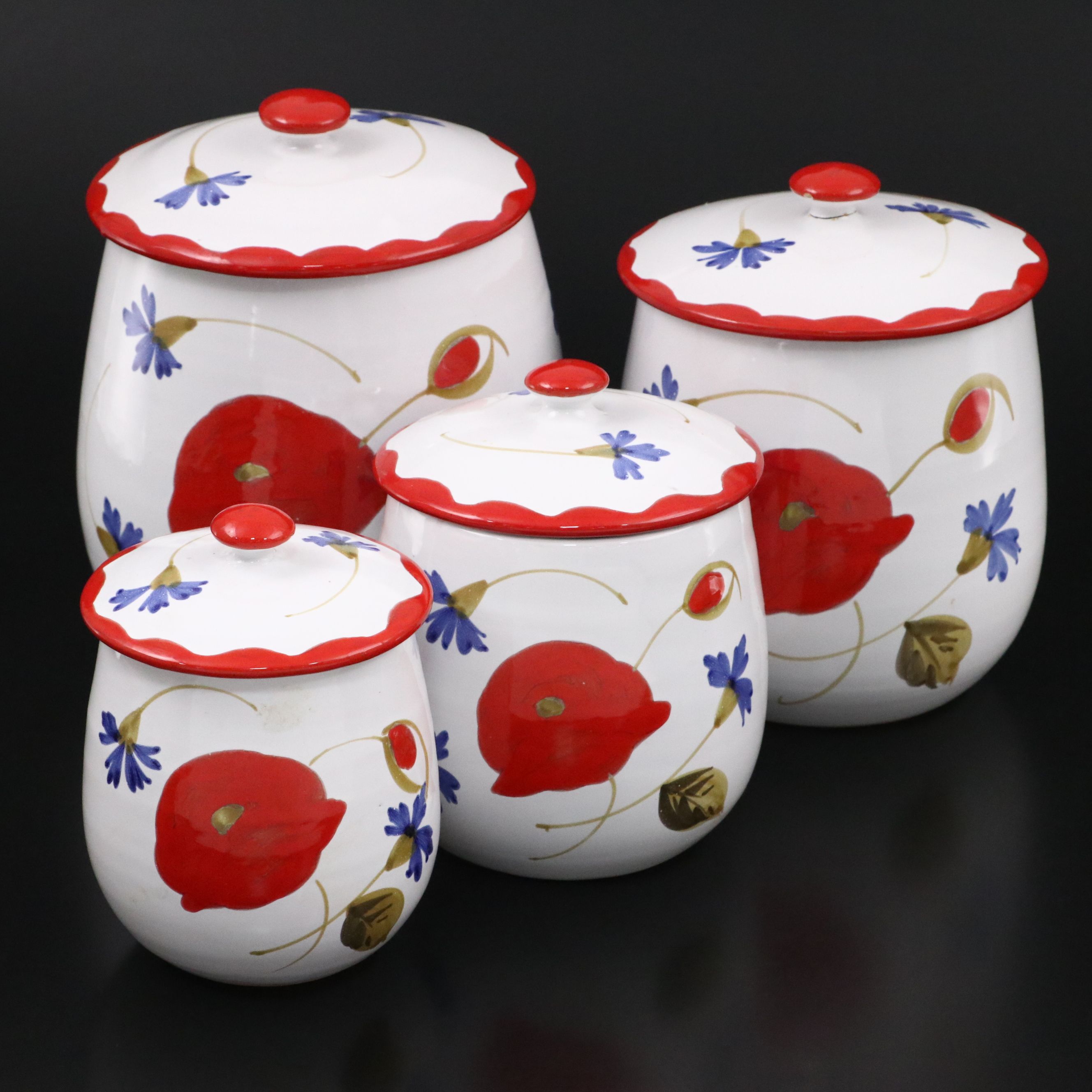 Red and Blue Floral Ceramic Lidded Jars