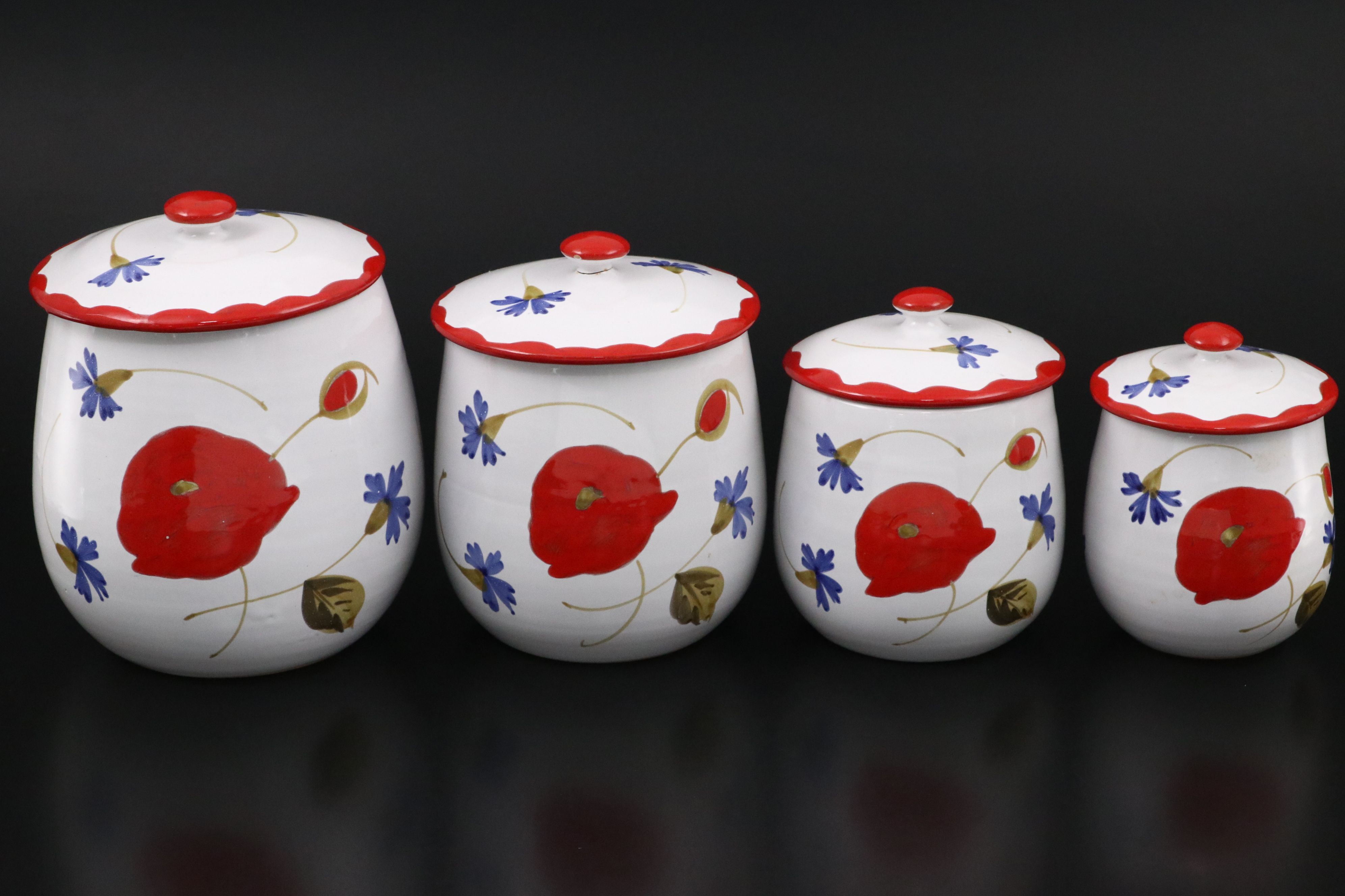 Red and Blue Floral Ceramic Lidded Jars