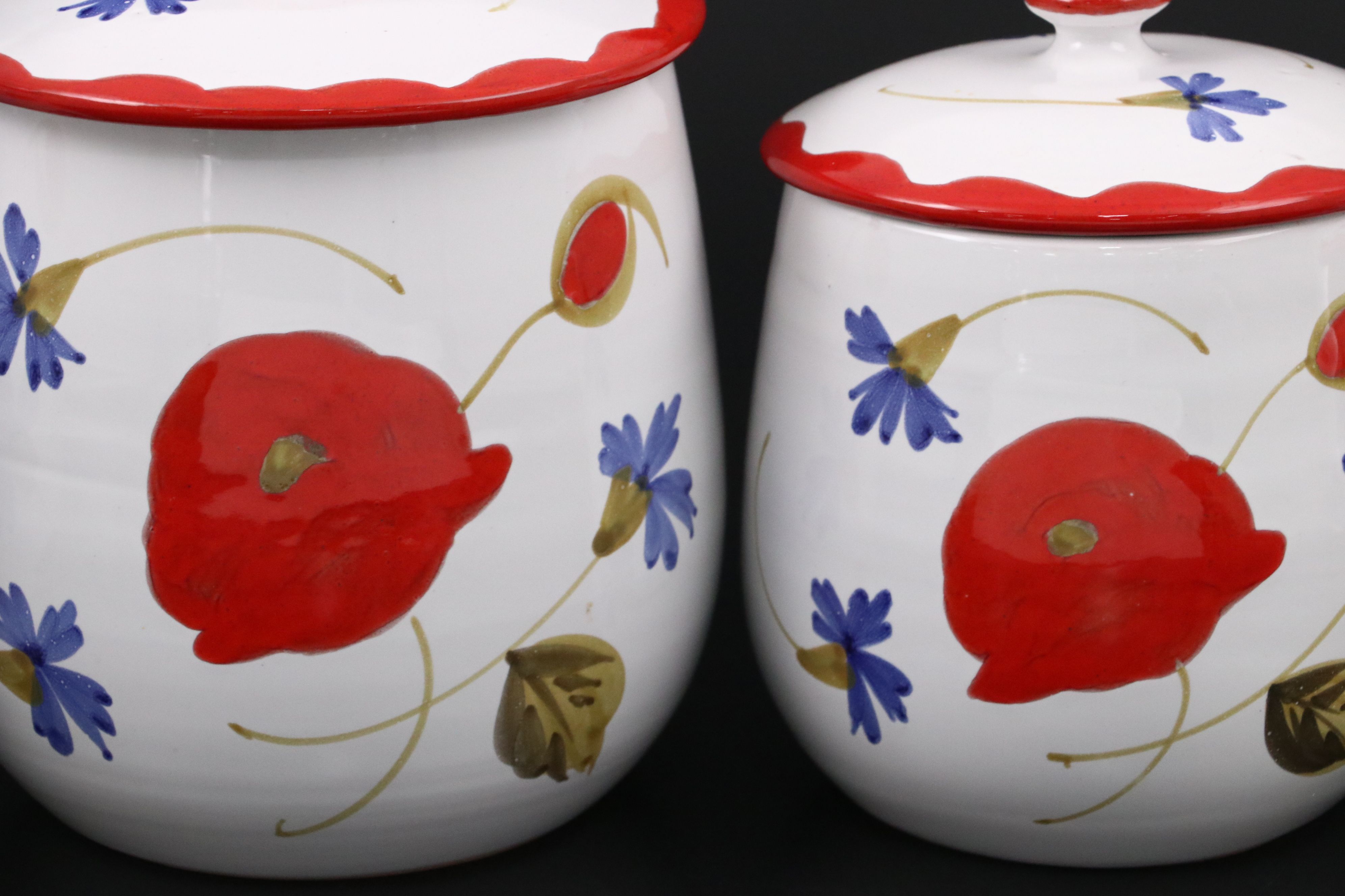 Red and Blue Floral Ceramic Lidded Jars