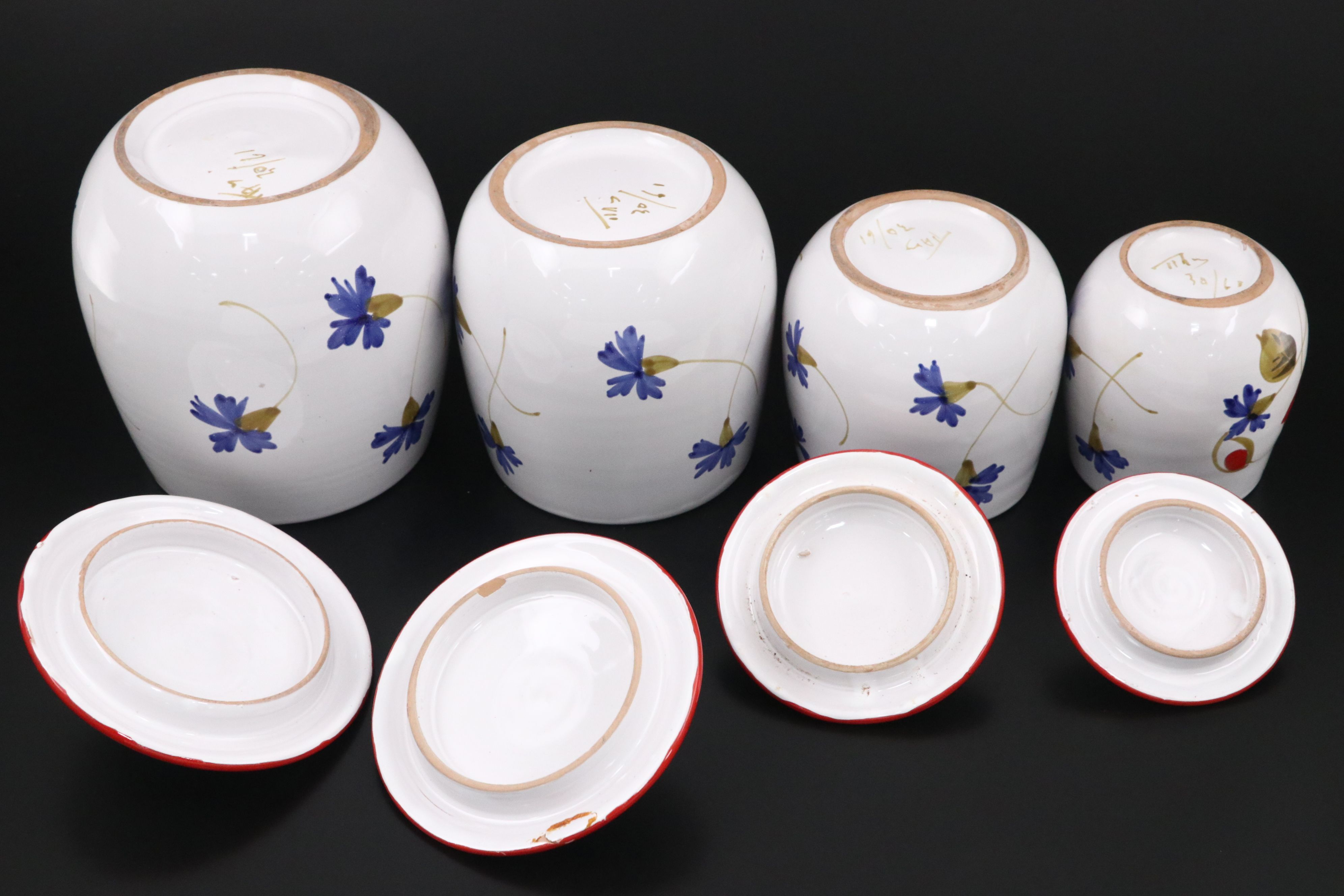 Red and Blue Floral Ceramic Lidded Jars