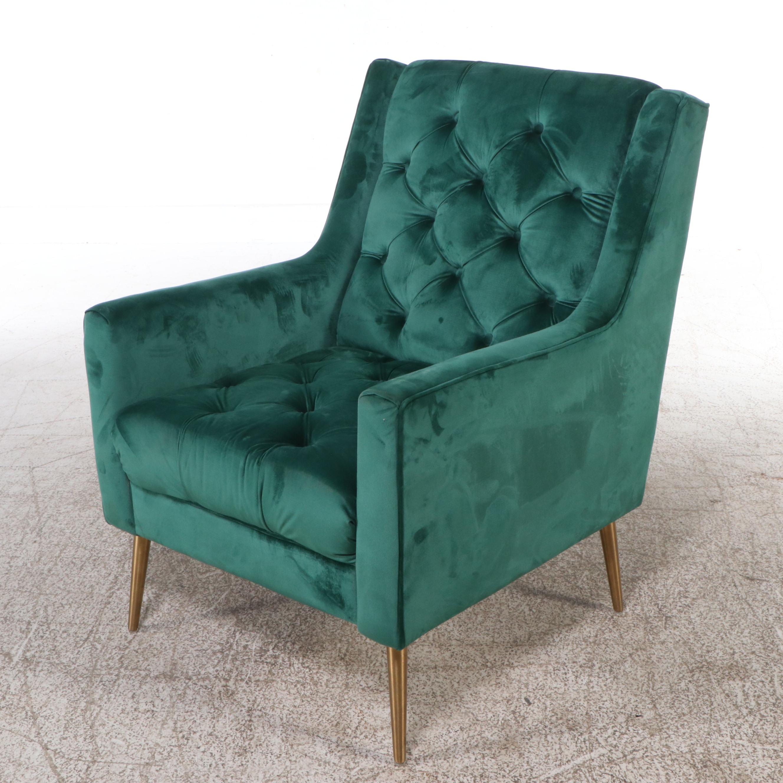 Emerald Green Tufted Velvet Armchair