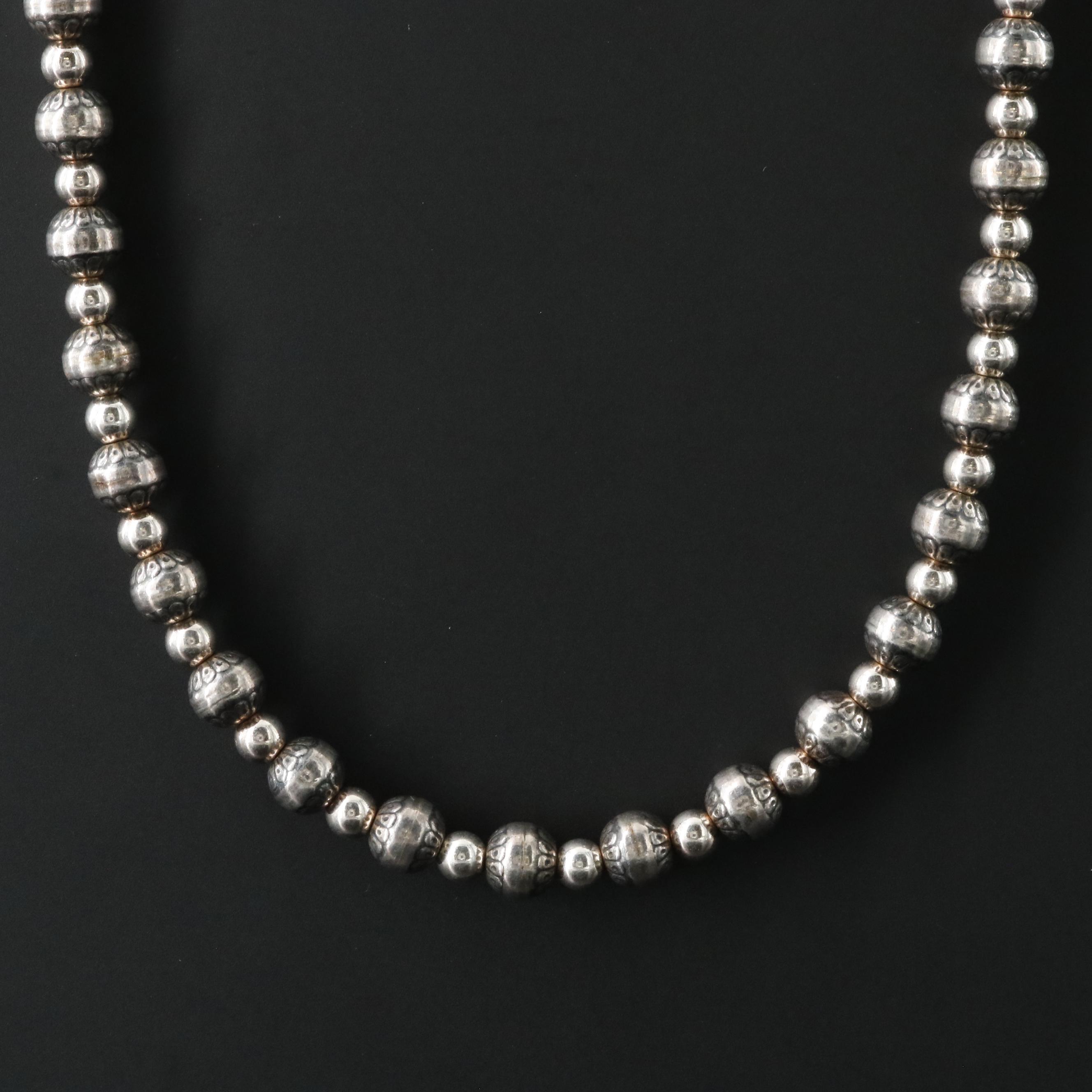 Relios Sterling Beaded Necklace with Stampwork