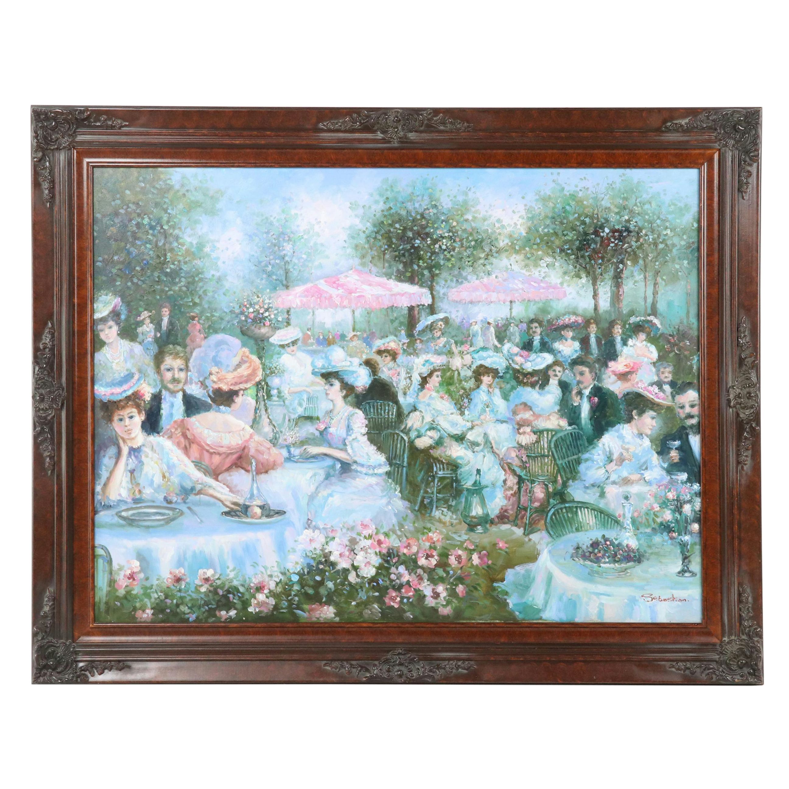 Oil Painting After Pierre Georges Jeanniot "Le Diner a l'Hotel Ritz"