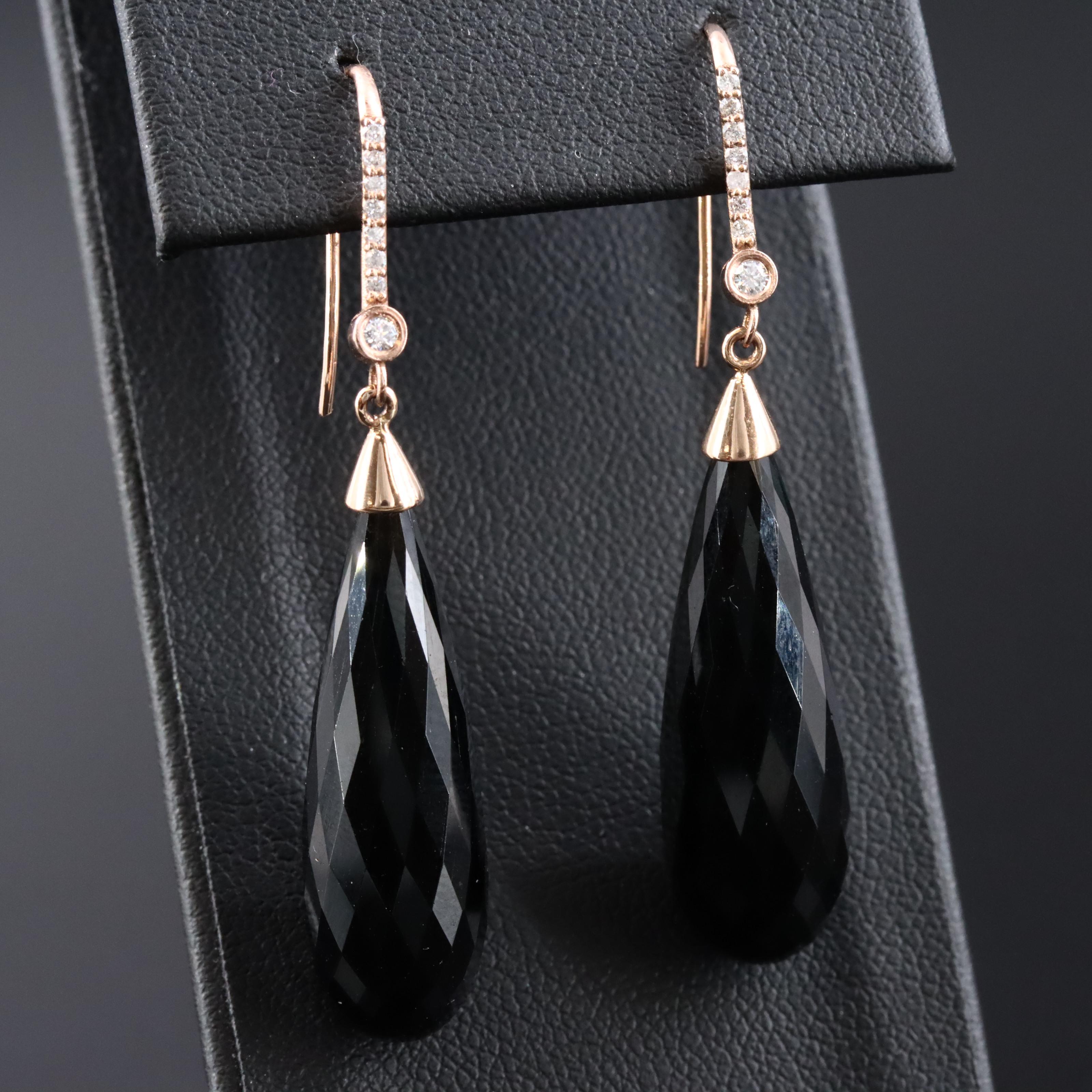 Sheryl Lowe 14K Rose Gold Black Onyx and Diamond Earrings