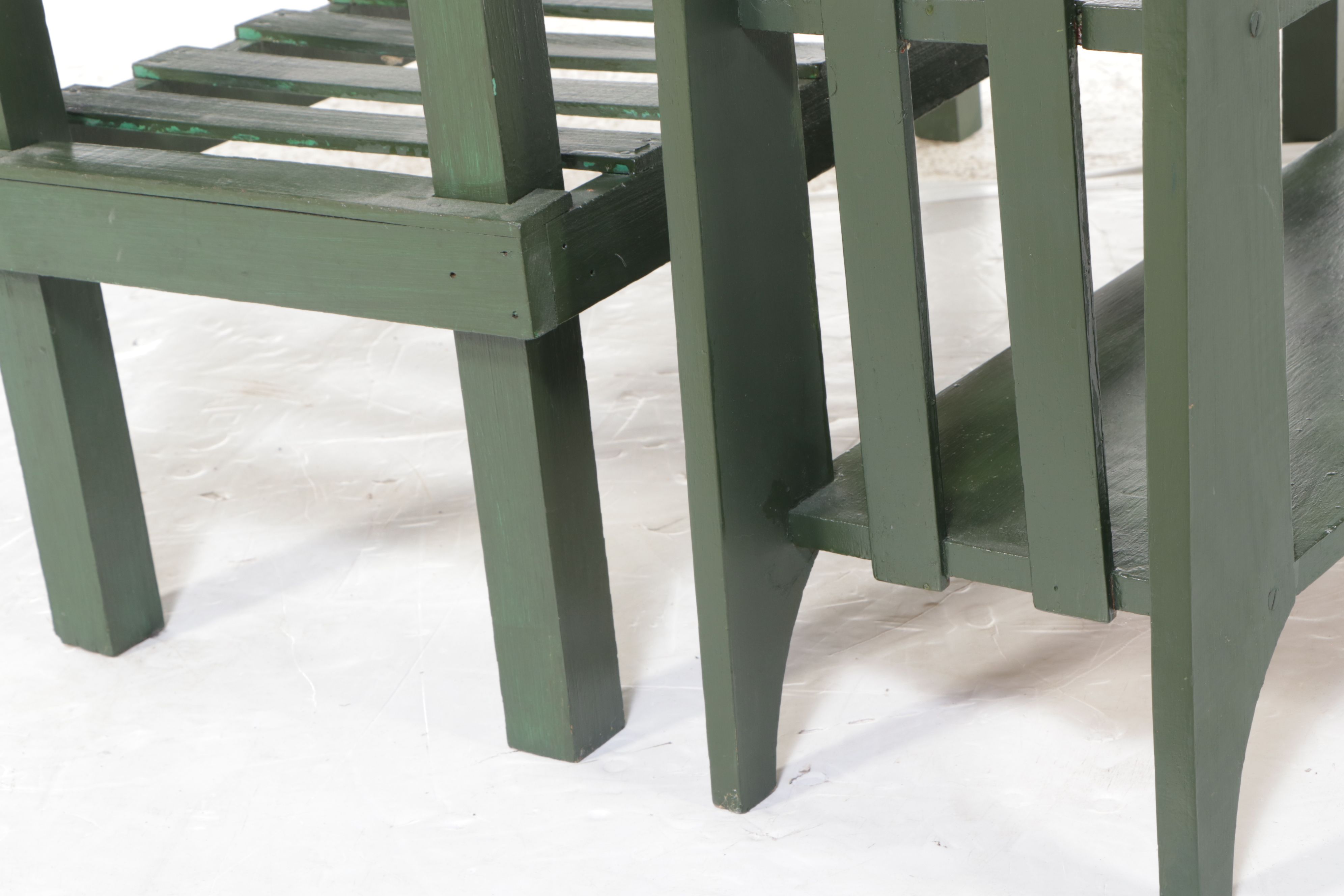 Green Painted Wood Shelving Units