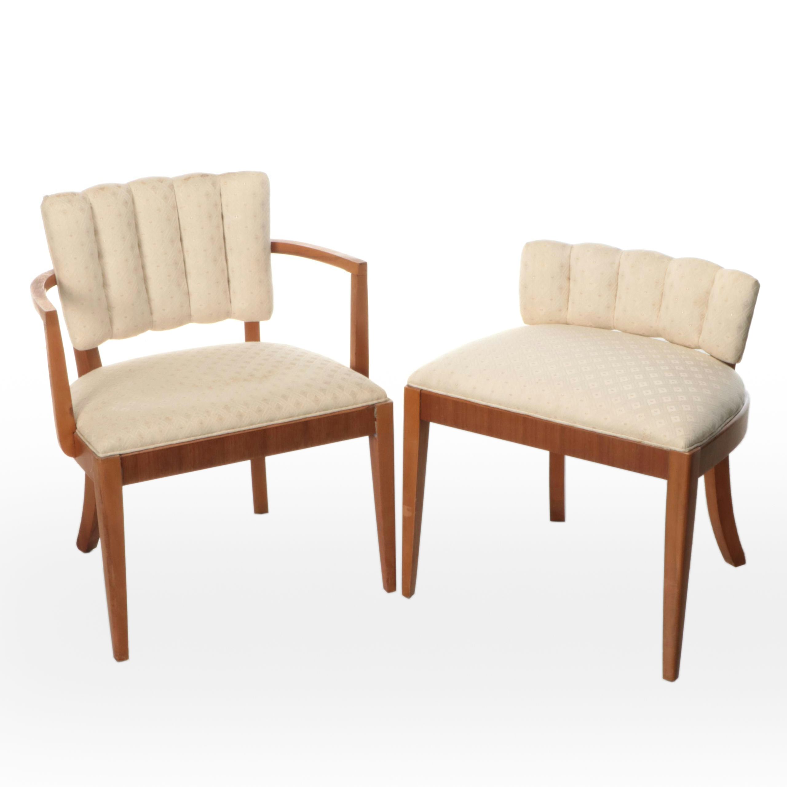 Mid Century Modern Upholstered Armchair and Side Chair