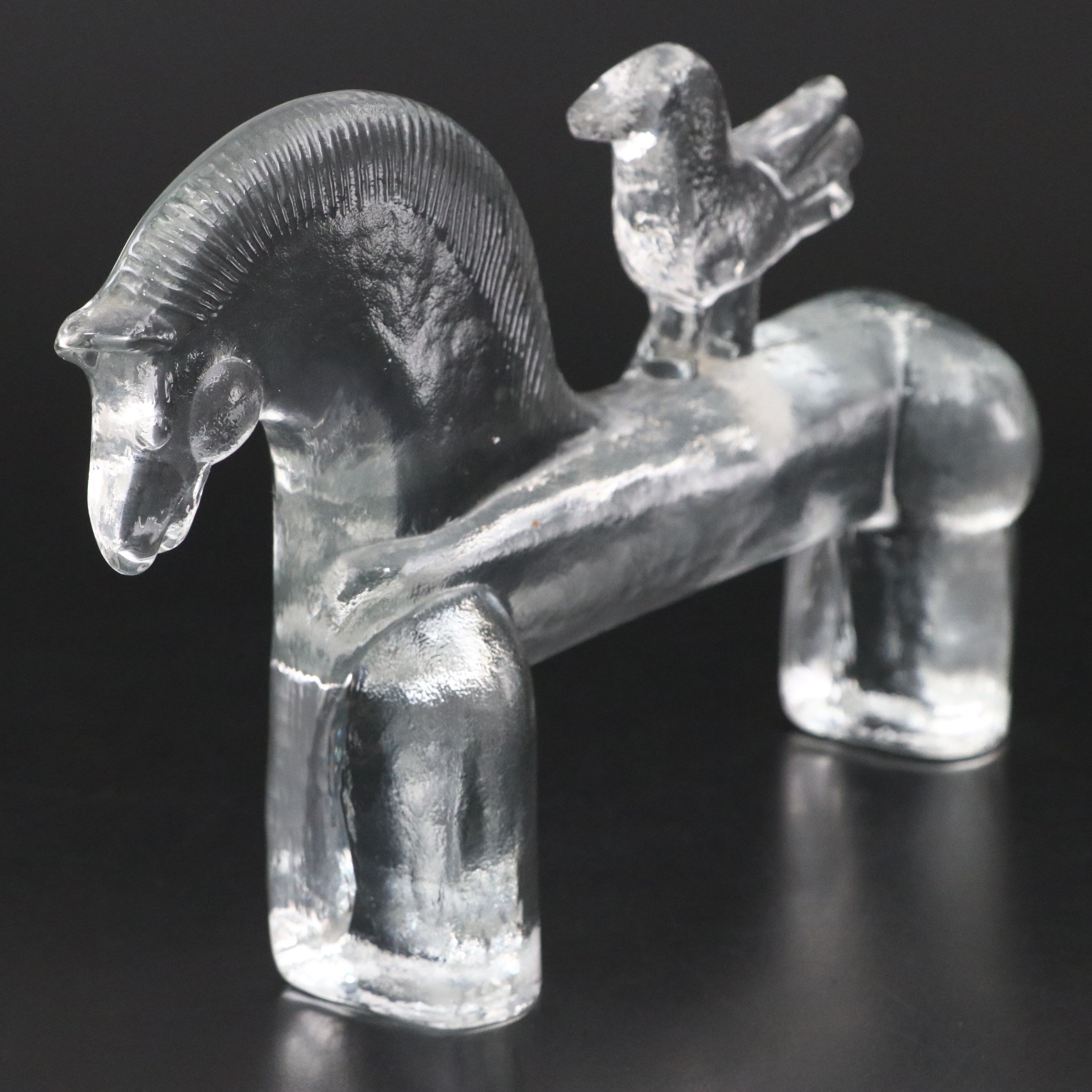 Kosta Boda "Noah" Glass Horse with Bird, 1970s