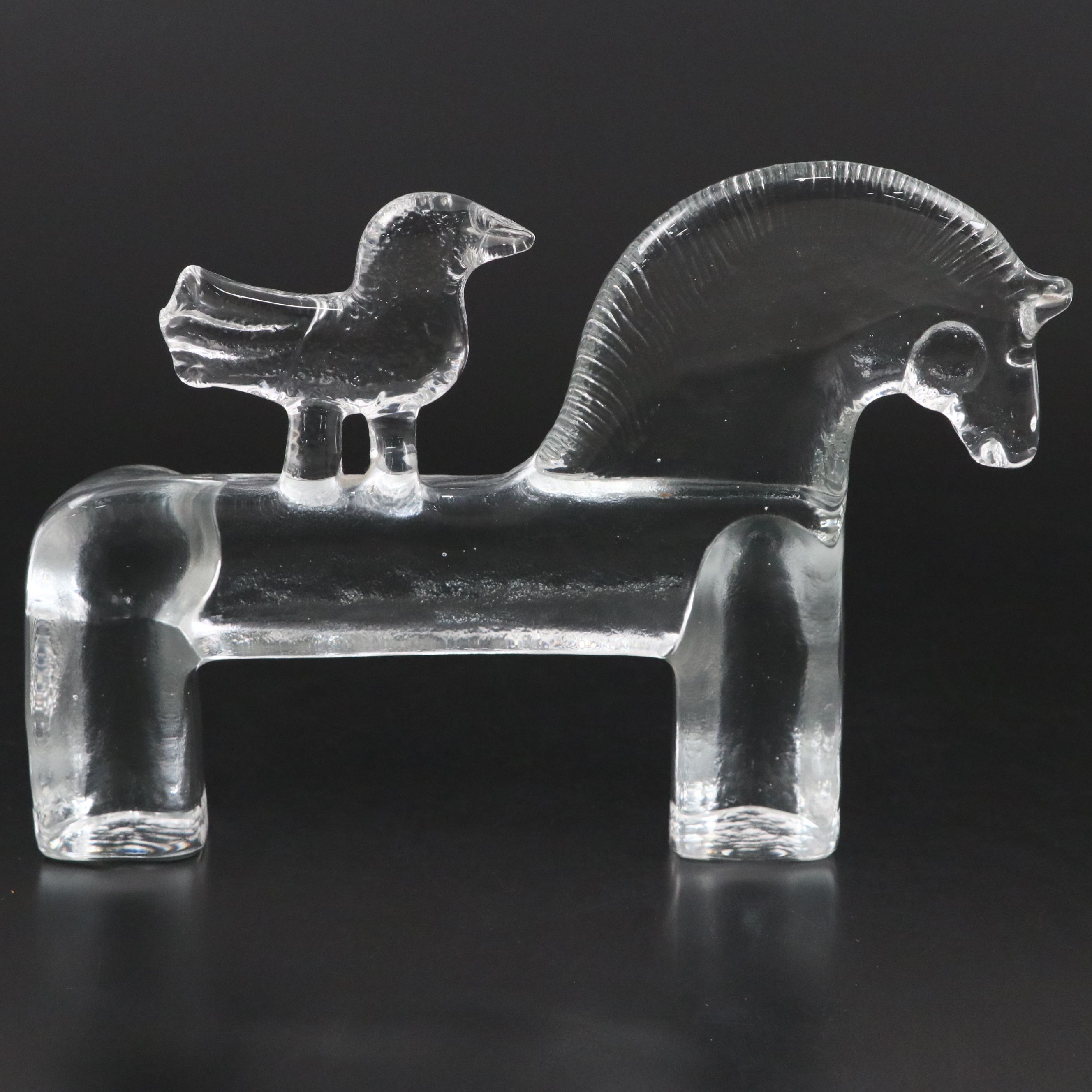 Kosta Boda "Noah" Glass Horse with Bird, 1970s