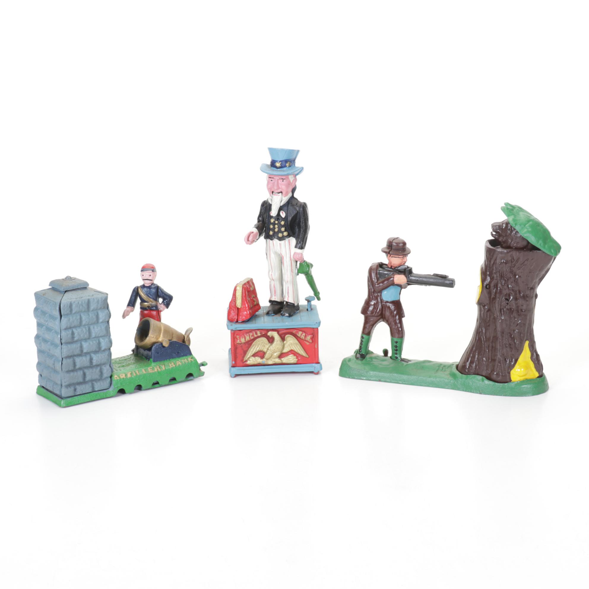 Cast Iron Uncle Sam & Other Novelty Coin Banks