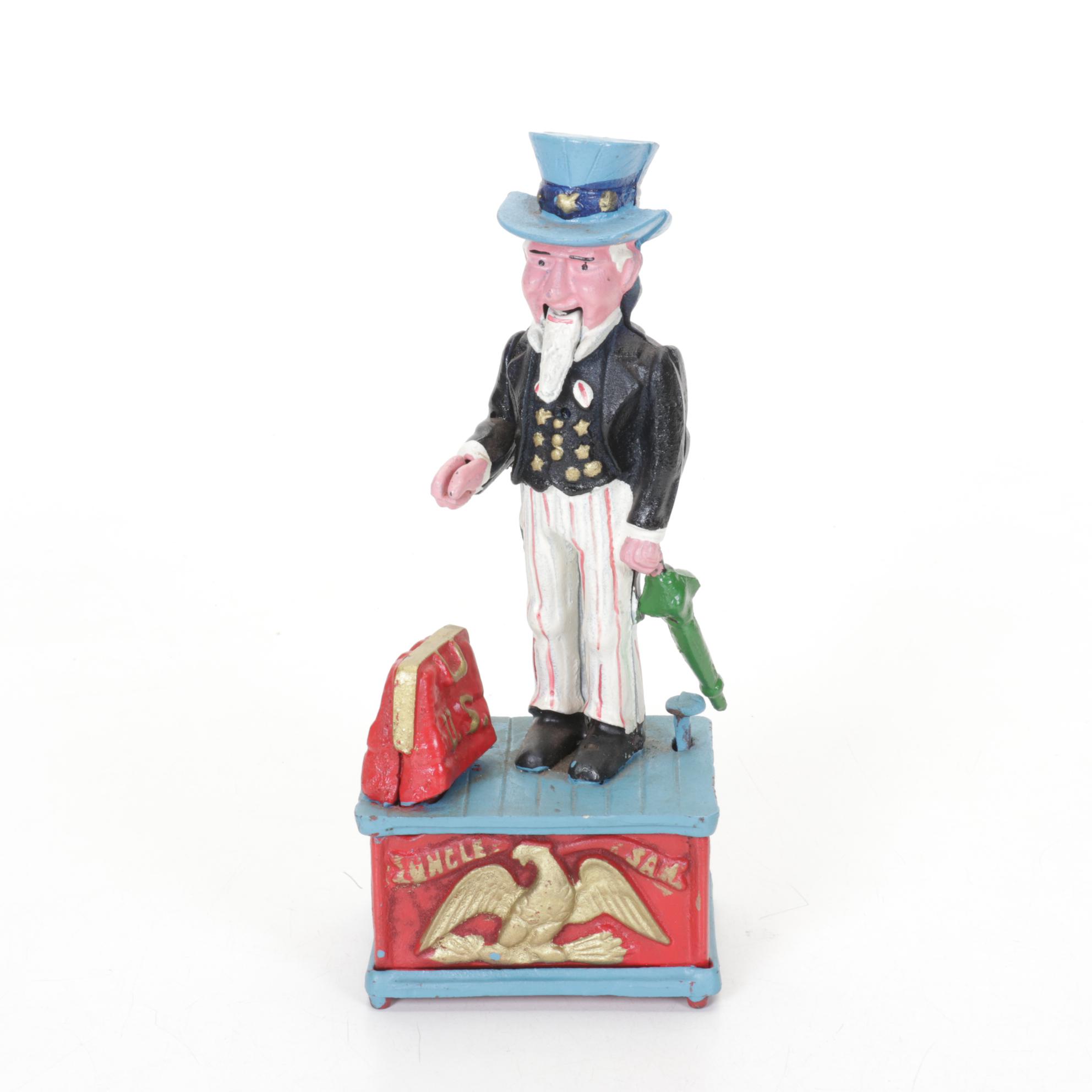 Cast Iron Uncle Sam & Other Novelty Coin Banks