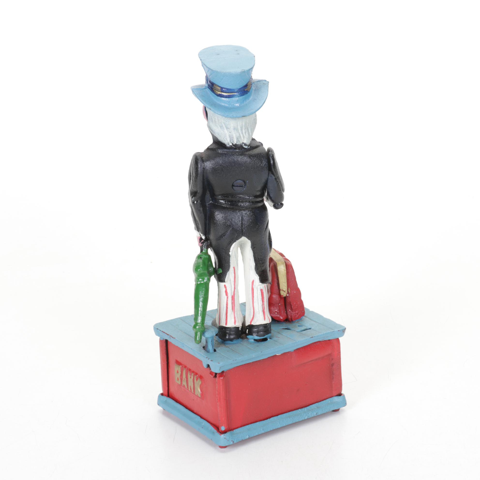 Cast Iron Uncle Sam & Other Novelty Coin Banks