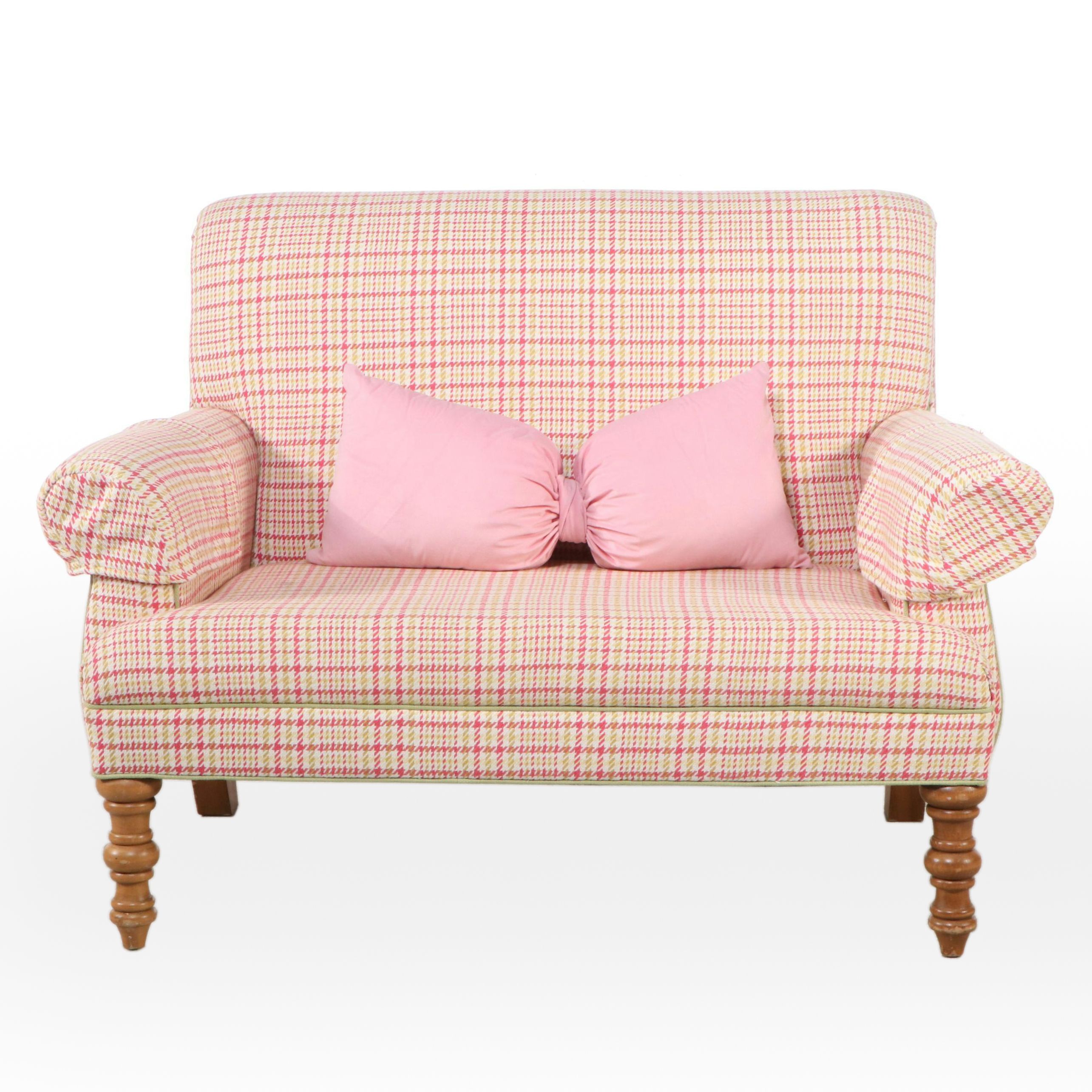 Pink Hounds-Tooth Upholstered Settee