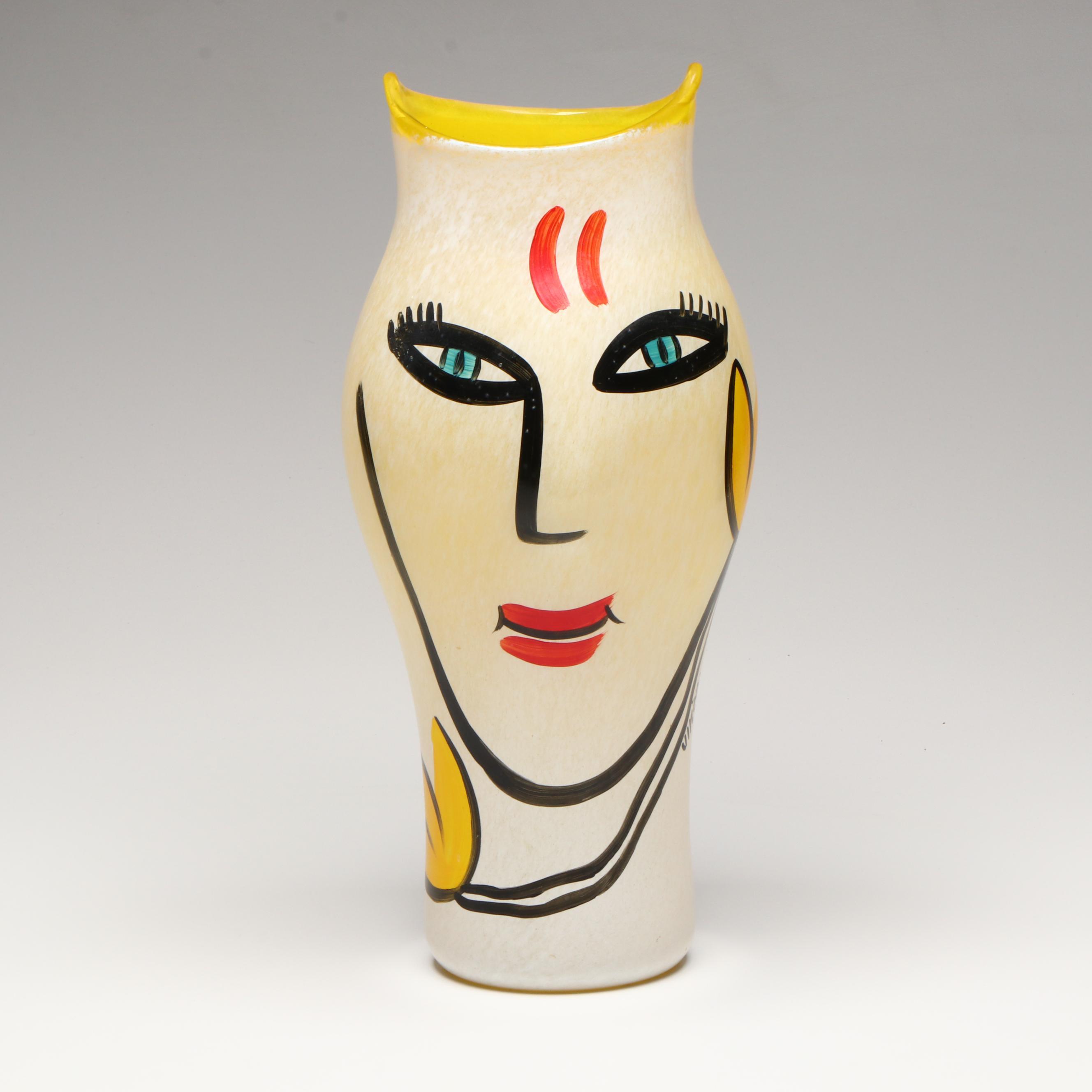 Kosta Boda "Open Minds" Hand-Painted Glass Vase