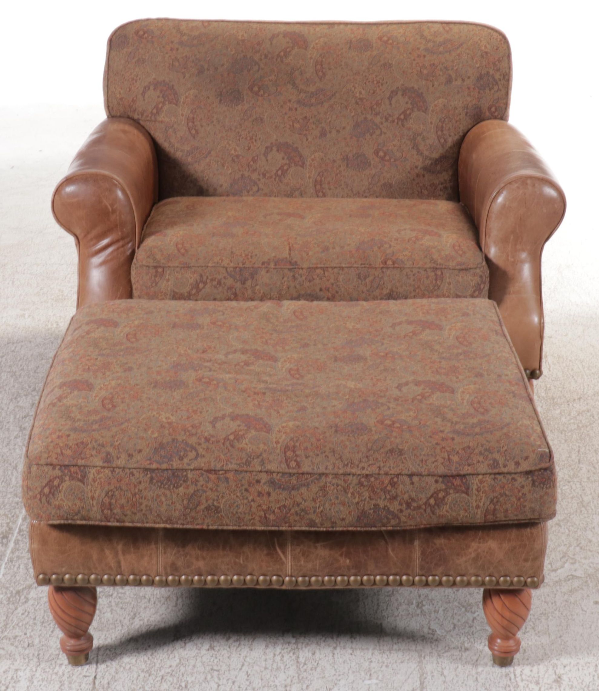 Shuford Furniture Leather Upholstered Lounge Chair with Ottoman