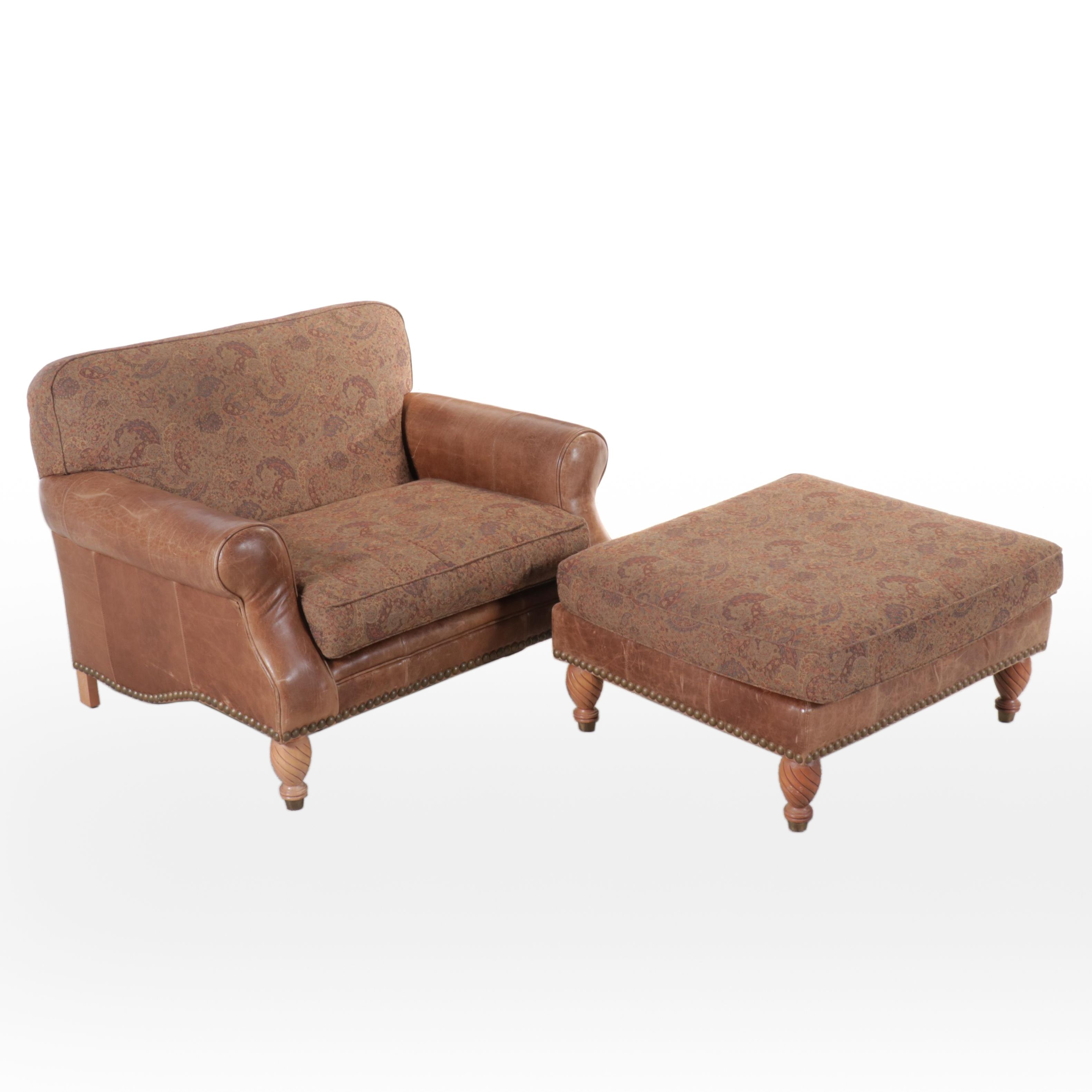 Shuford Furniture Leather Upholstered Lounge Chair with Ottoman