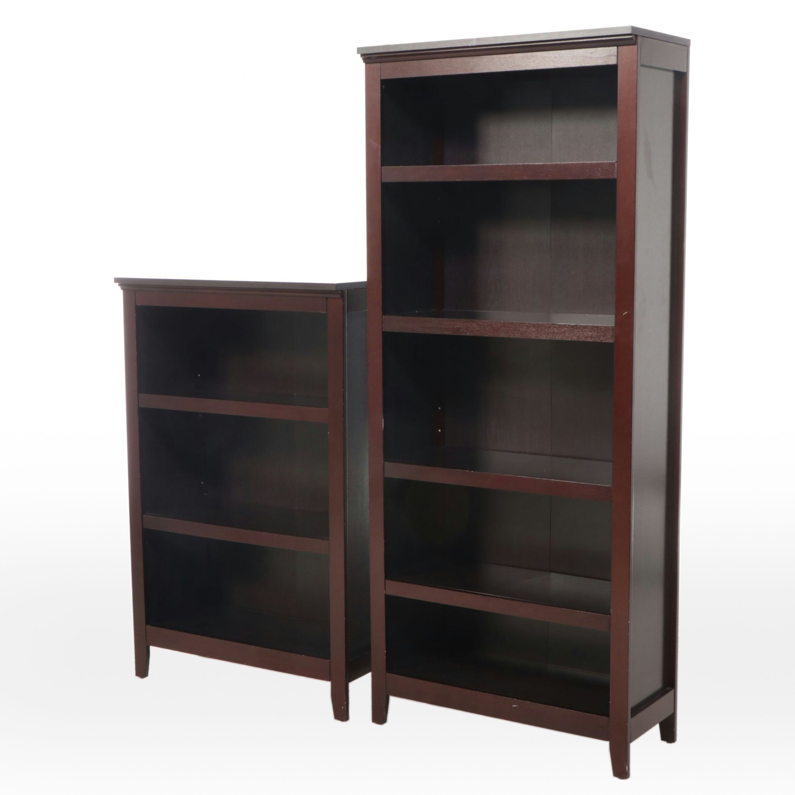 Two Contemporary Espresso Finished Wood Bookcases