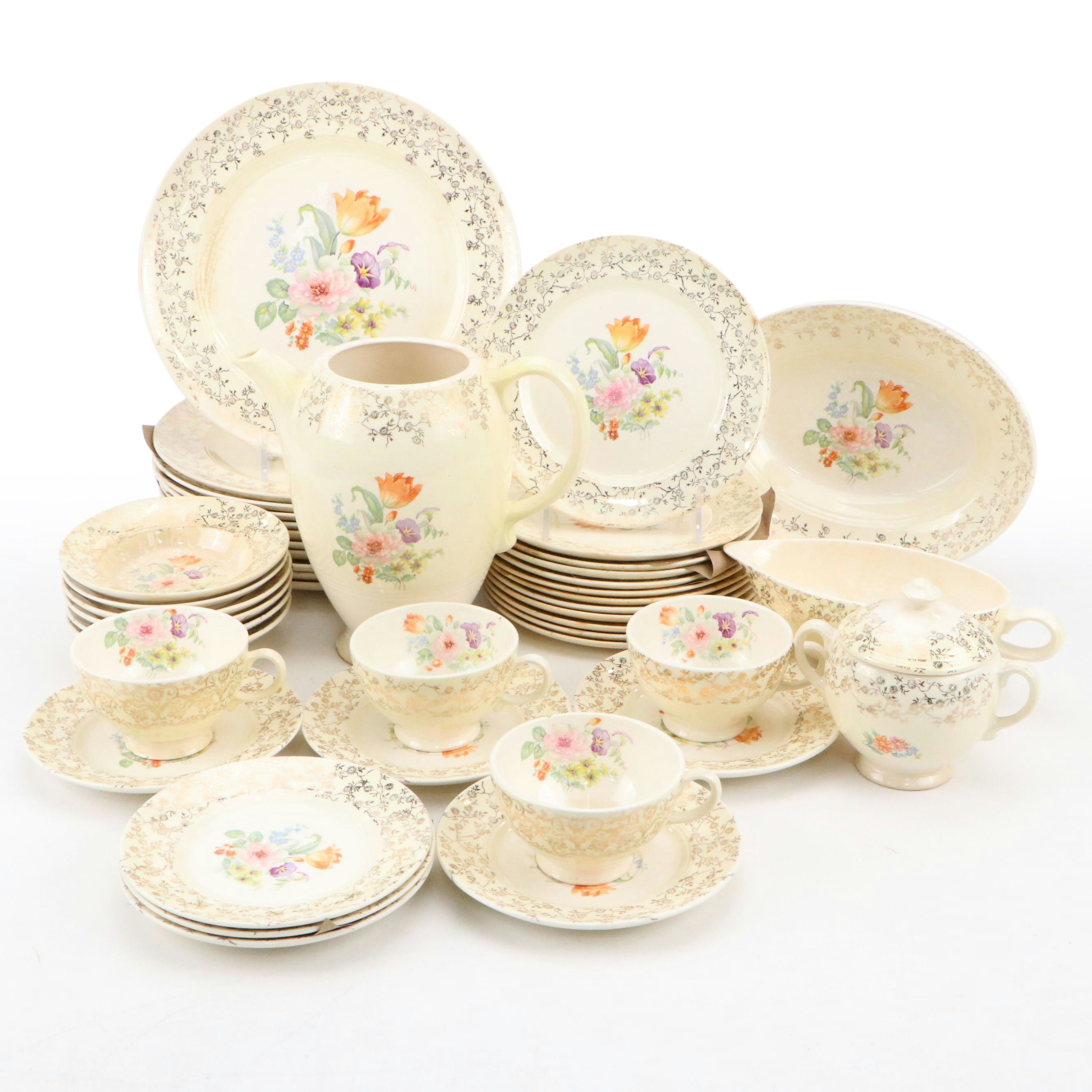 Vintage Floral Pattern Coffee Set and Dinnerware, Mid-20th Century