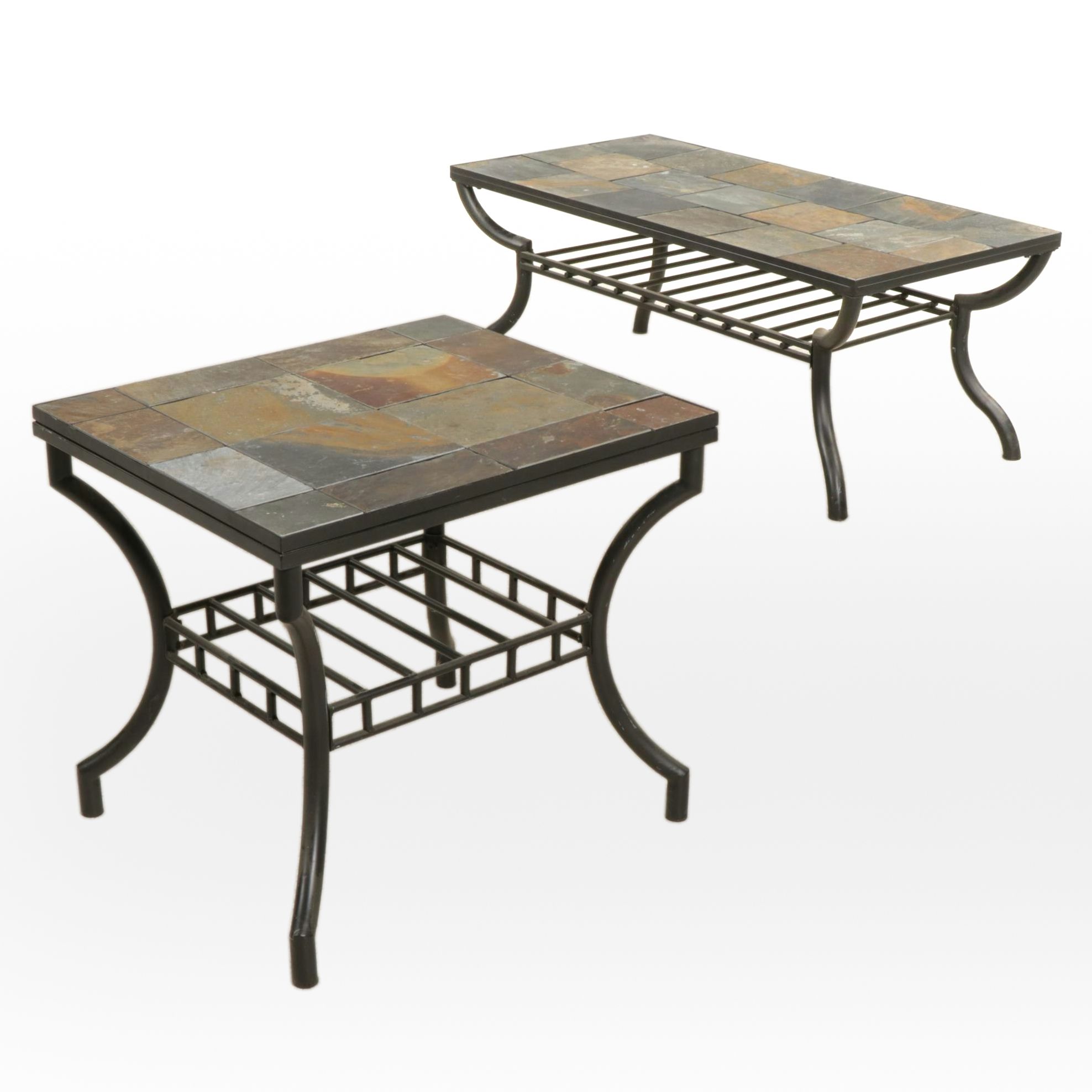 Klaussner Coffee and Side Tables with Slate Tile Tops