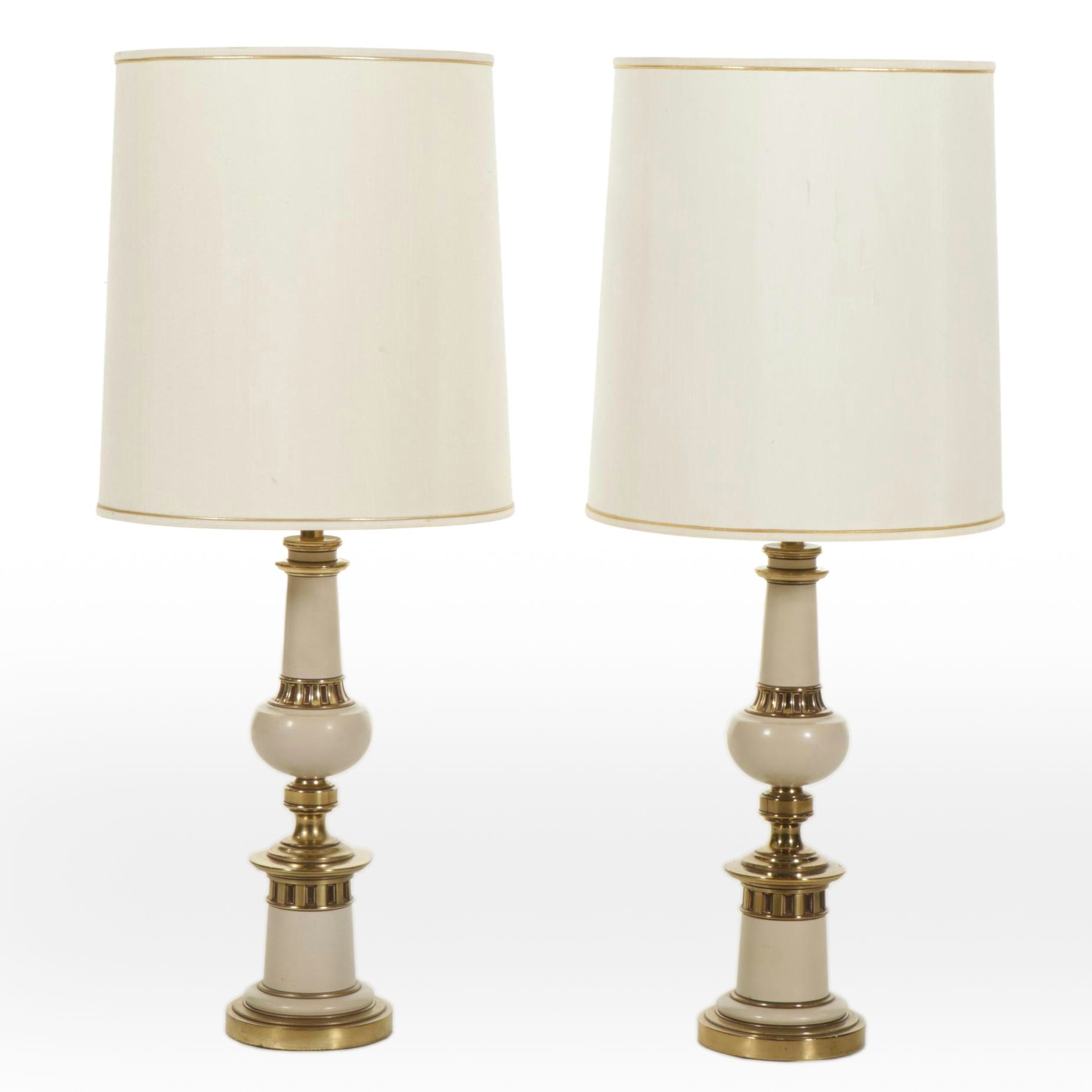 Pair of Stiffel Brass and Enamel Table Lamps, Mid to Late 20th Century