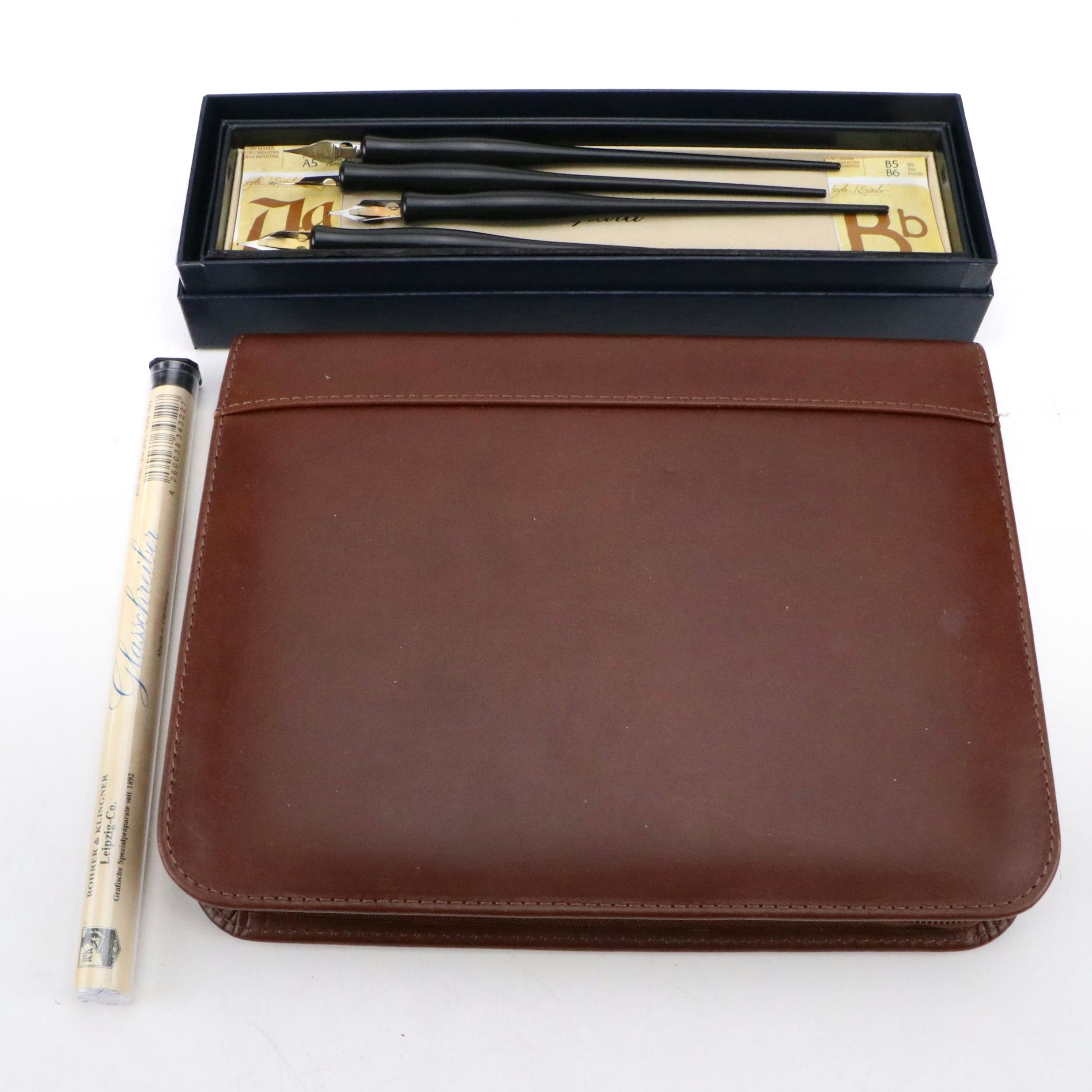Rohrer & Klingner Glass Pen with Calligraphy Set in Leather Case