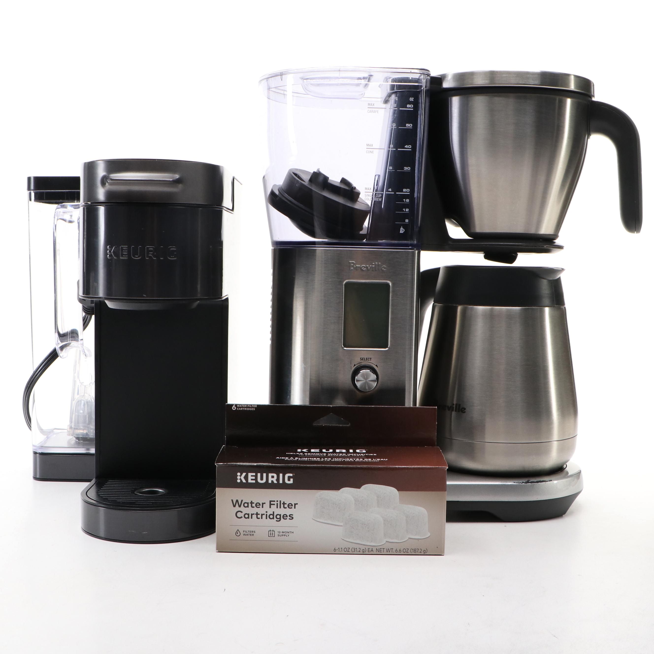 Keurig and Breville Coffee Makers with Water Filter Cartridges