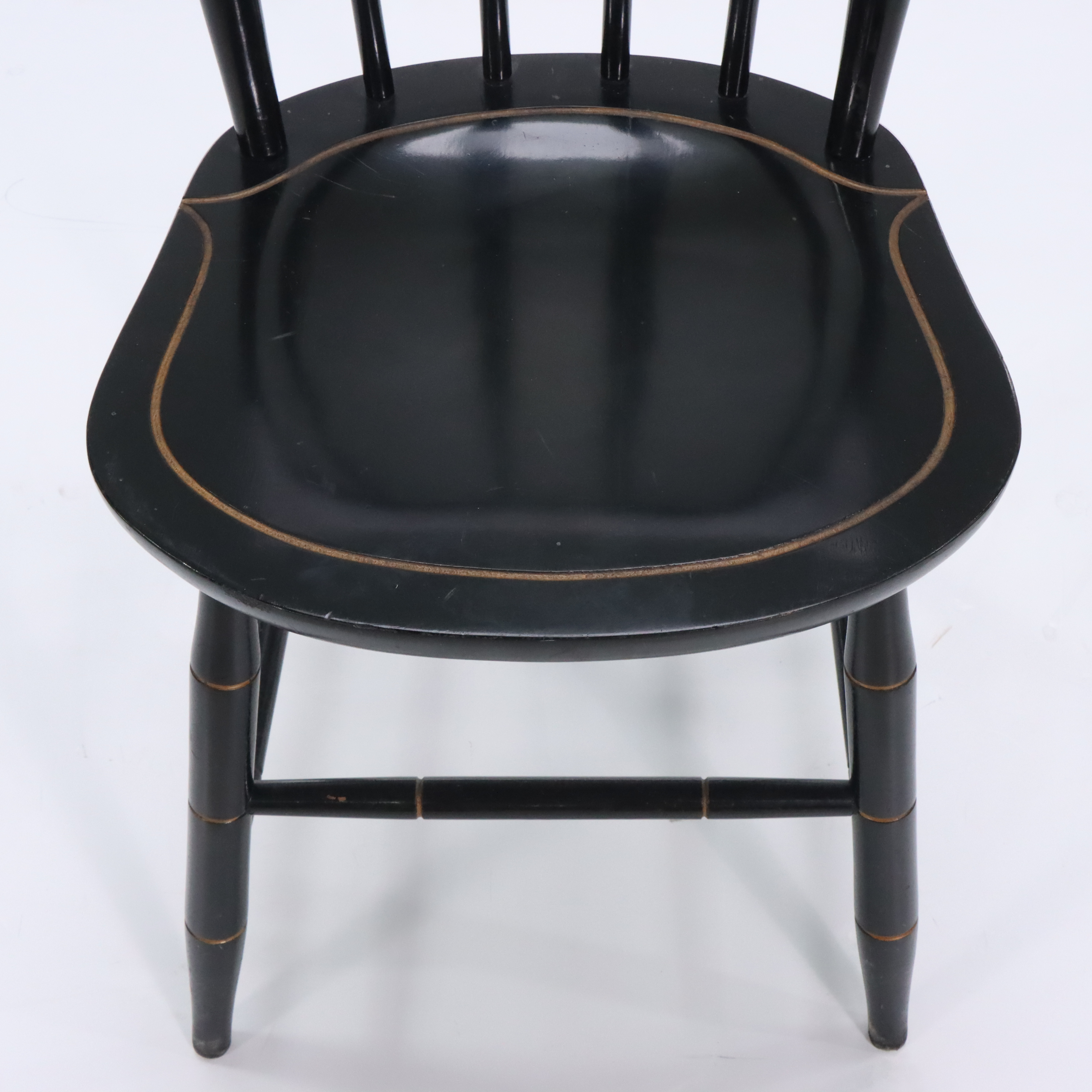 Pair of Nichols & Stone Painted Wood Spindle Back Hand-Stenciled Chairs