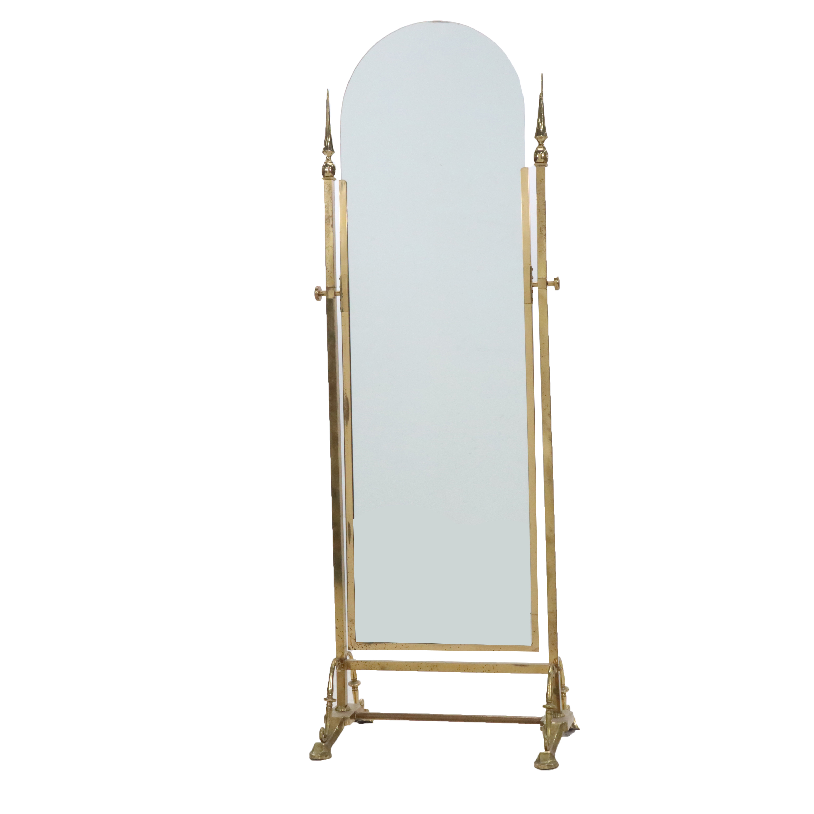 Hollywood Regency Style Brass Framed Cheval Mirror