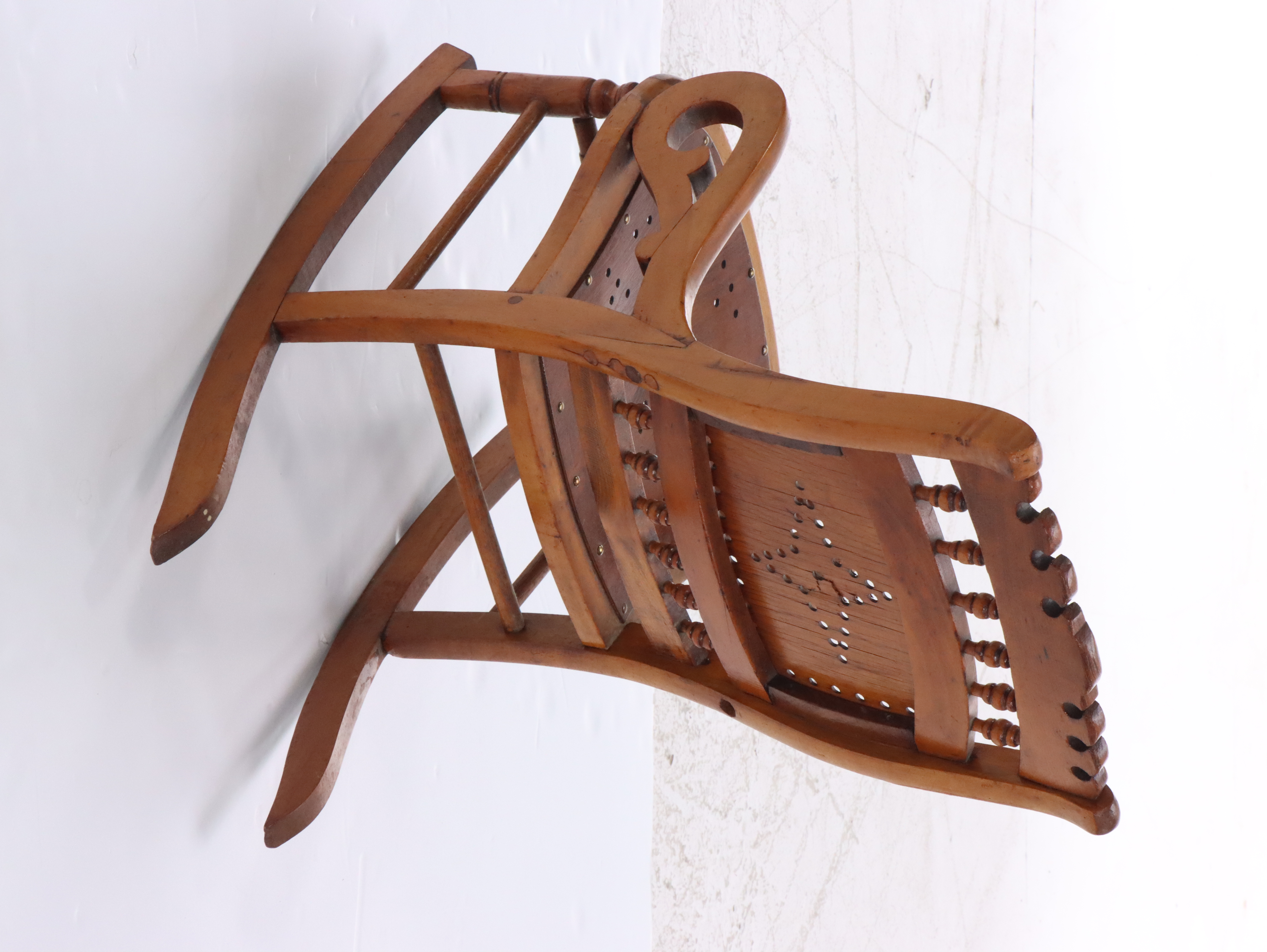 Antique Wooden Children's Rocking Chair with Handcrafted Footstools