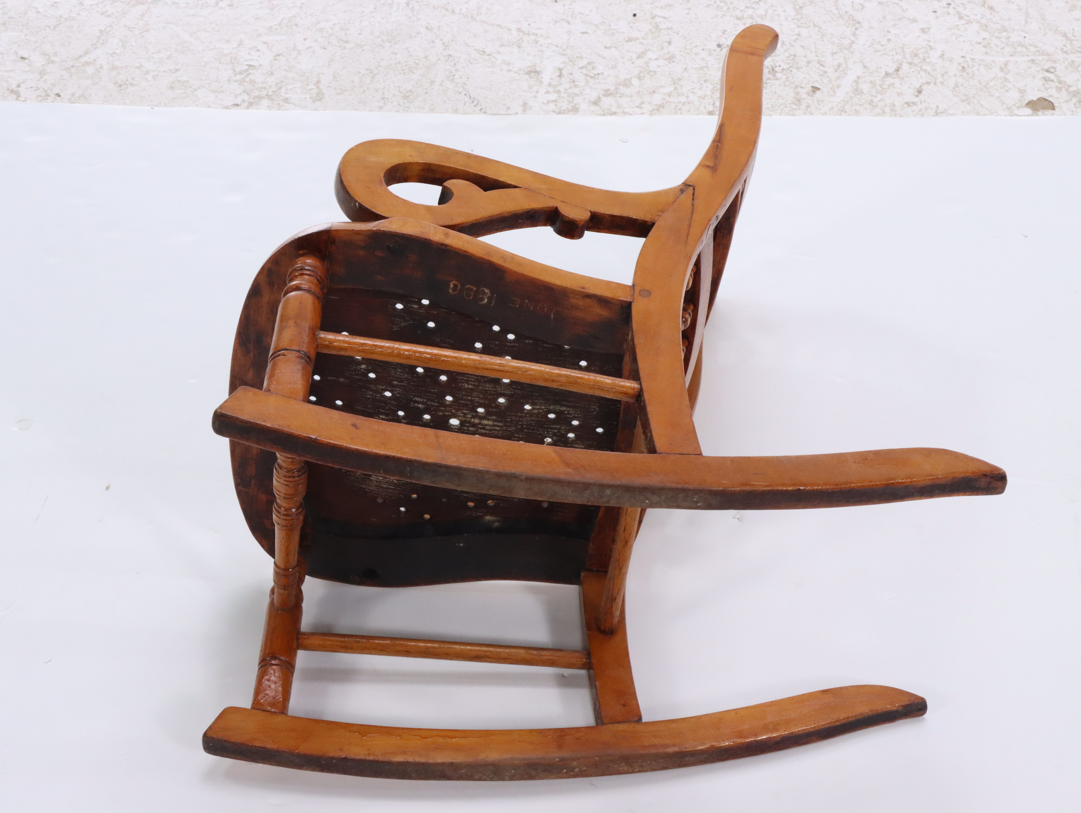 Antique Wooden Children's Rocking Chair with Handcrafted Footstools